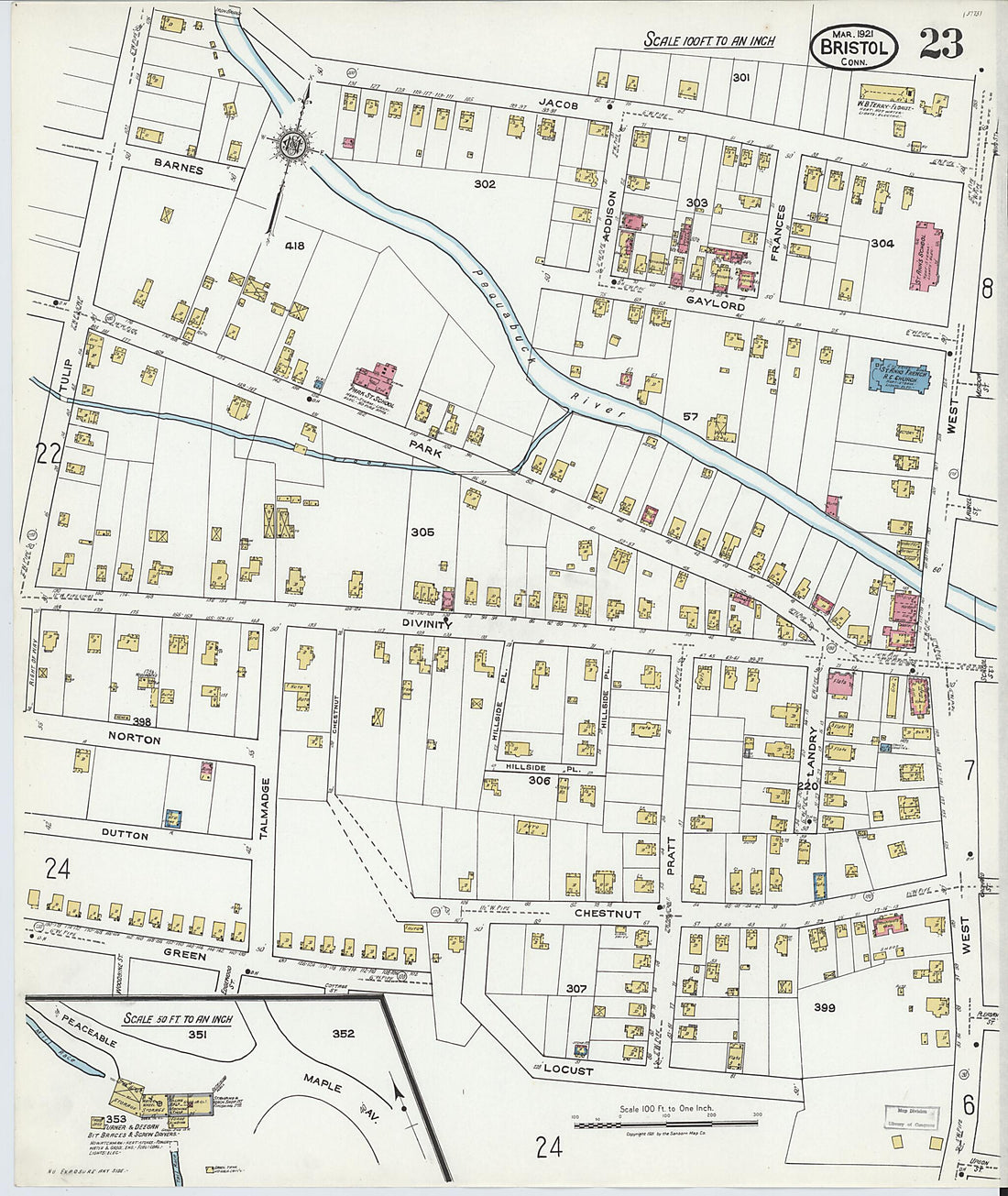 This old map of Bristol, Hartford County, Connecticut was created by Sanborn Map Company in 1921