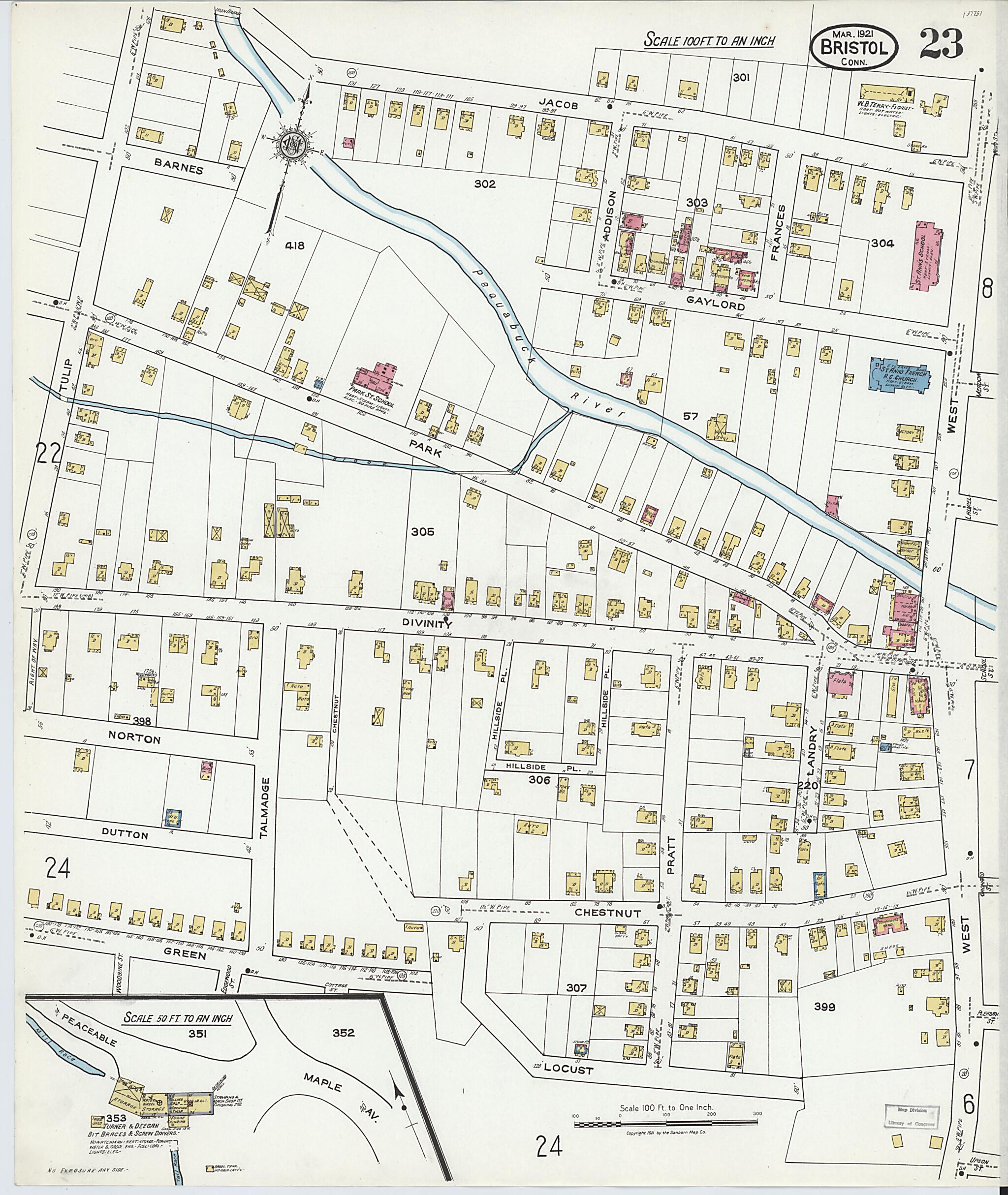 This old map of Bristol, Hartford County, Connecticut was created by Sanborn Map Company in 1921