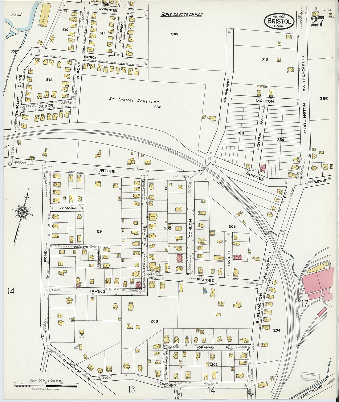 This old map of Bristol, Hartford County, Connecticut was created by Sanborn Map Company in 1921