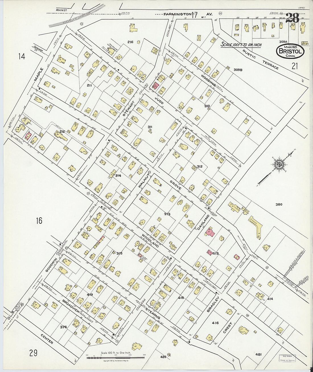 This old map of Bristol, Hartford County, Connecticut was created by Sanborn Map Company in 1921