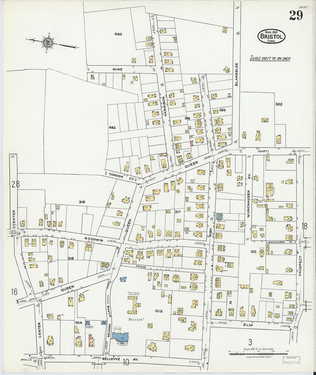 This old map of Bristol, Hartford County, Connecticut was created by Sanborn Map Company in 1921