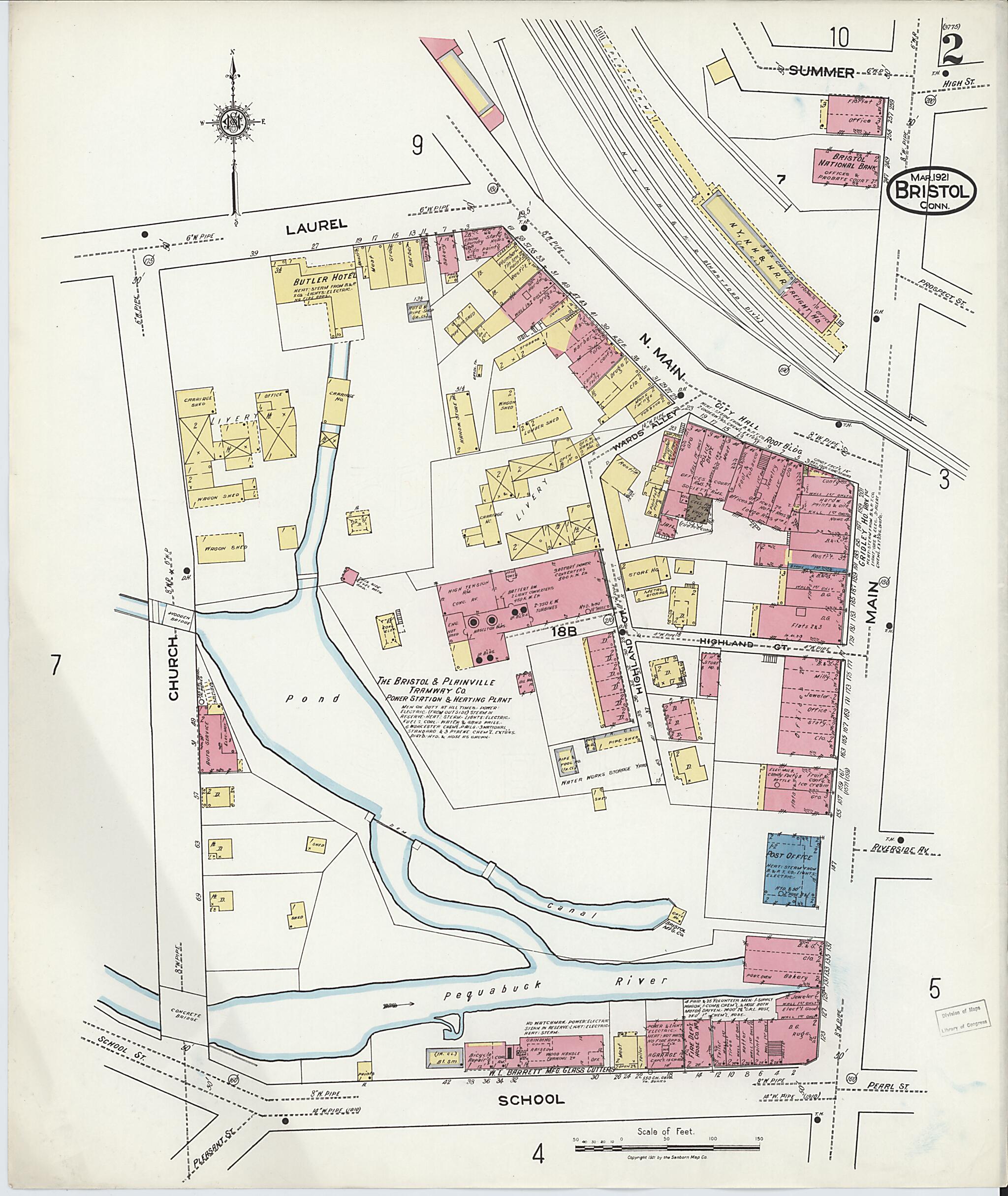 This old map of Bristol, Hartford County, Connecticut was created by Sanborn Map Company in 1921