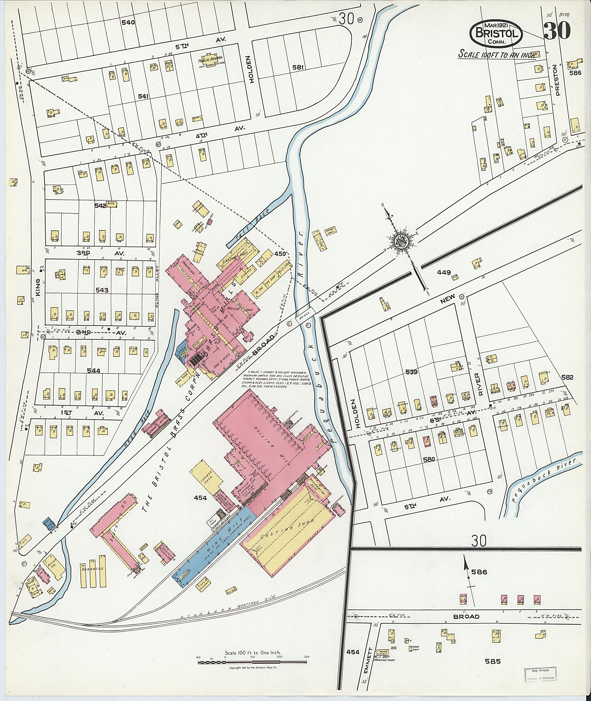 This old map of Bristol, Hartford County, Connecticut was created by Sanborn Map Company in 1921