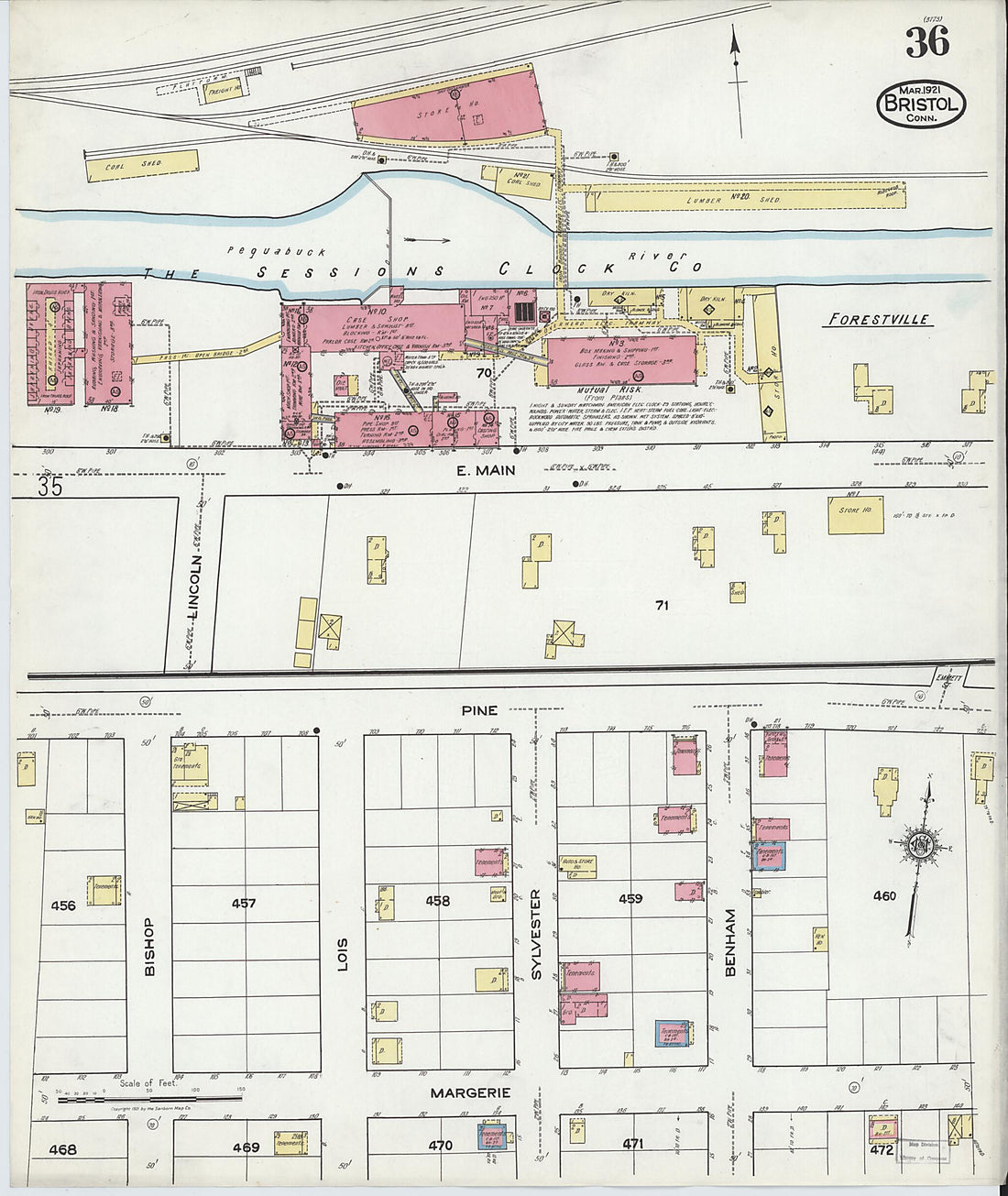 This old map of Bristol, Hartford County, Connecticut was created by Sanborn Map Company in 1921