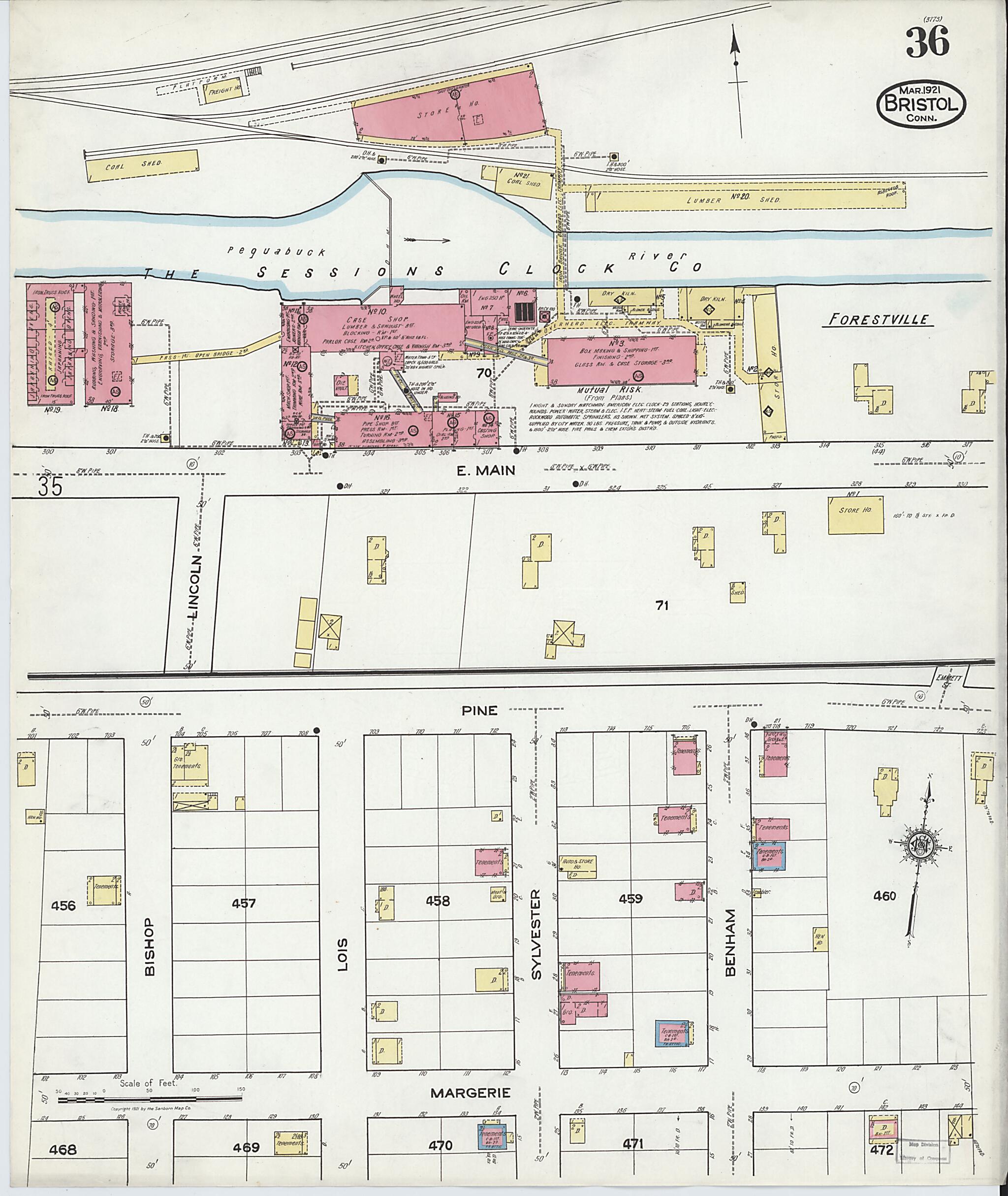 This old map of Bristol, Hartford County, Connecticut was created by Sanborn Map Company in 1921