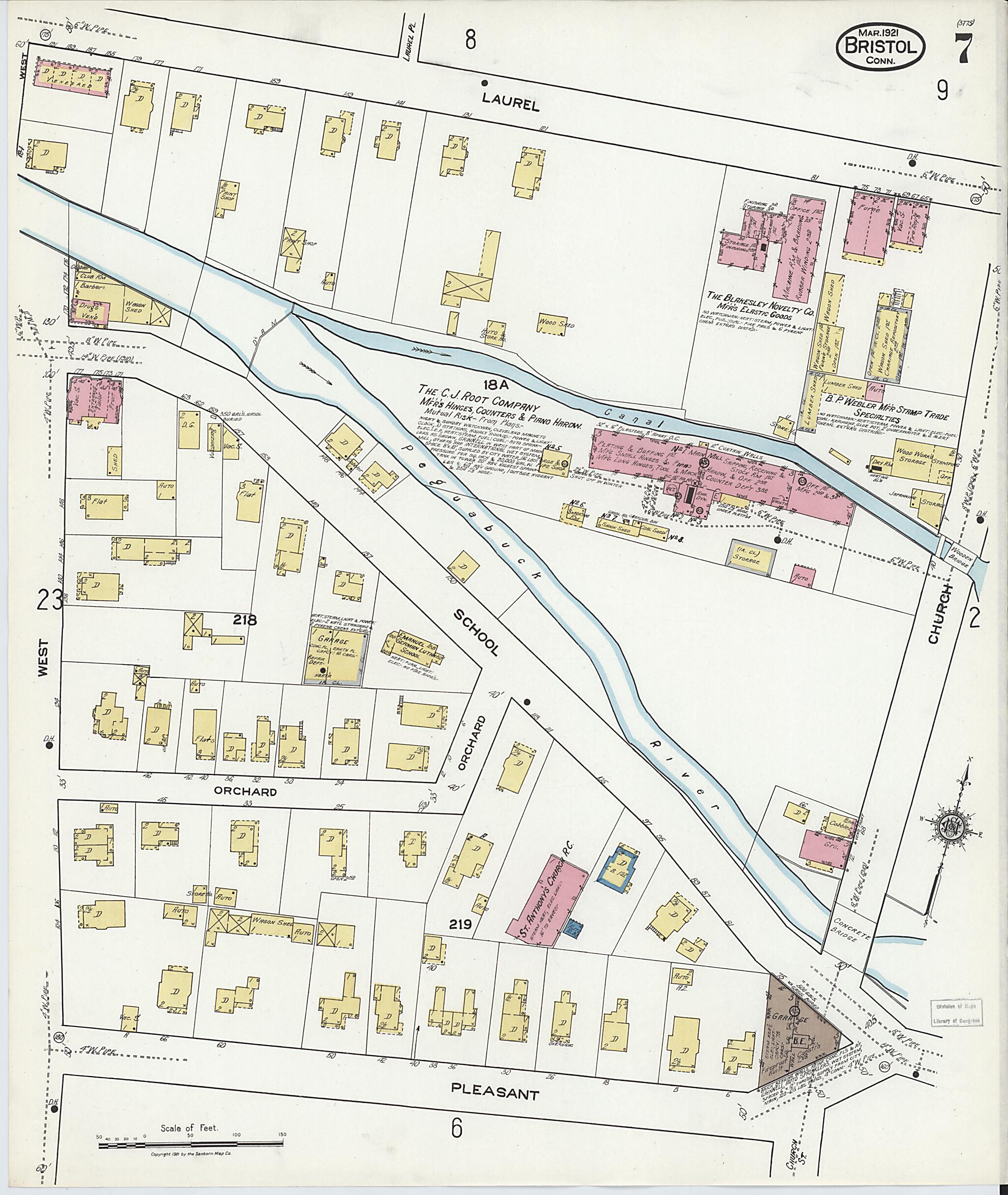 This old map of Bristol, Hartford County, Connecticut was created by Sanborn Map Company in 1921