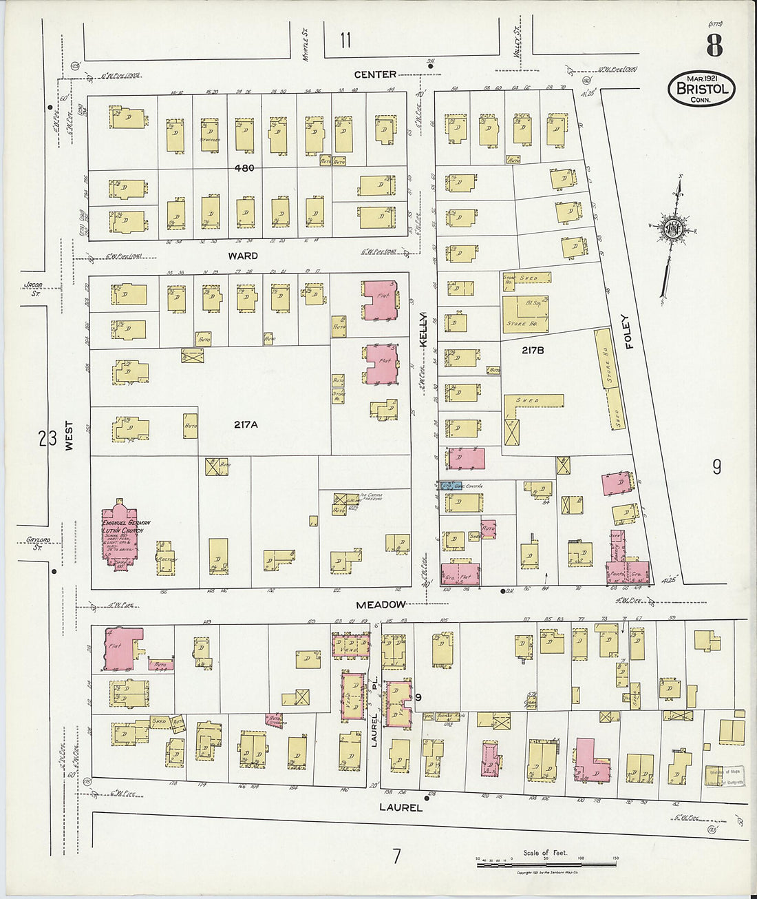 This old map of Bristol, Hartford County, Connecticut was created by Sanborn Map Company in 1921