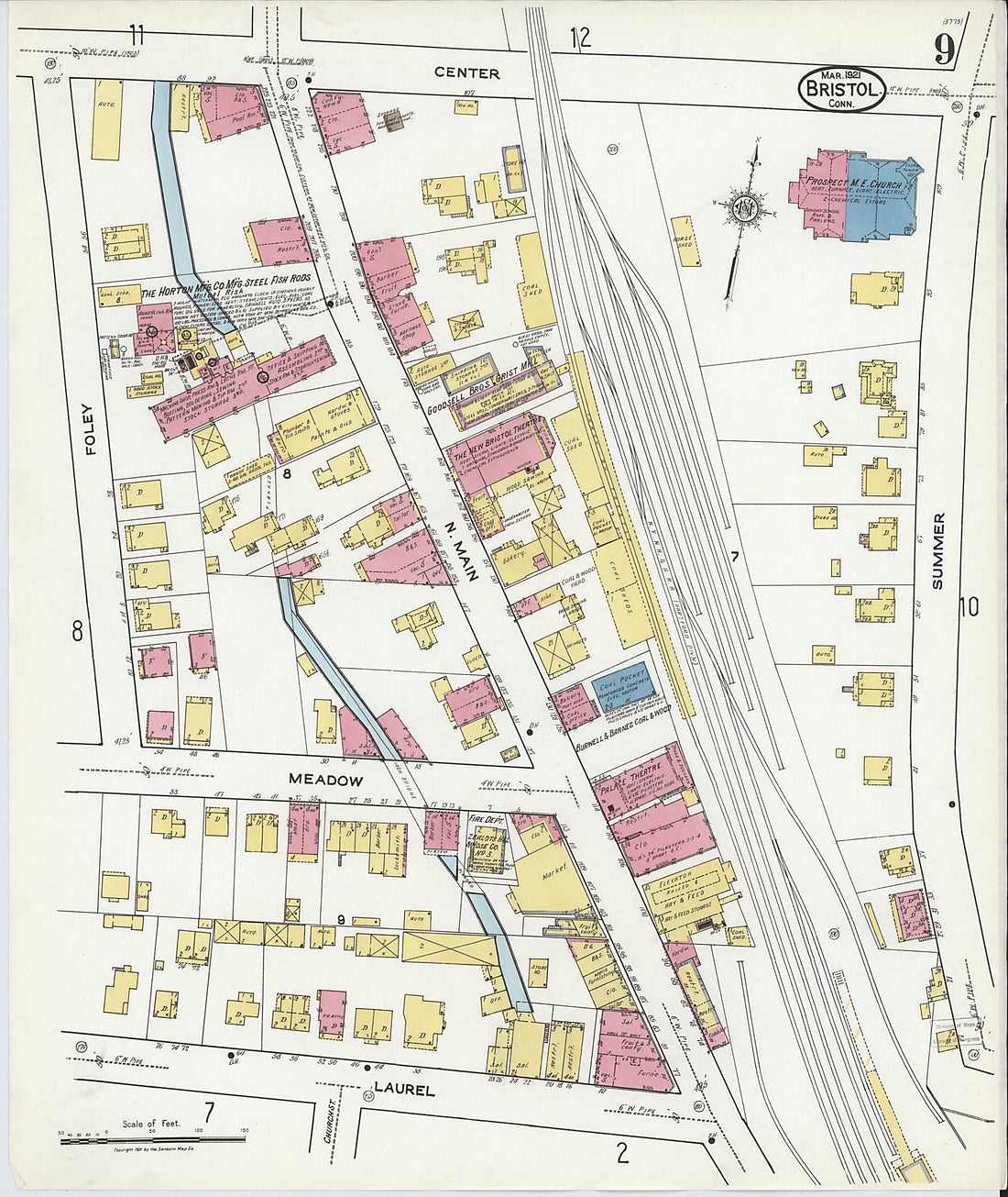 This old map of Bristol, Hartford County, Connecticut was created by Sanborn Map Company in 1921