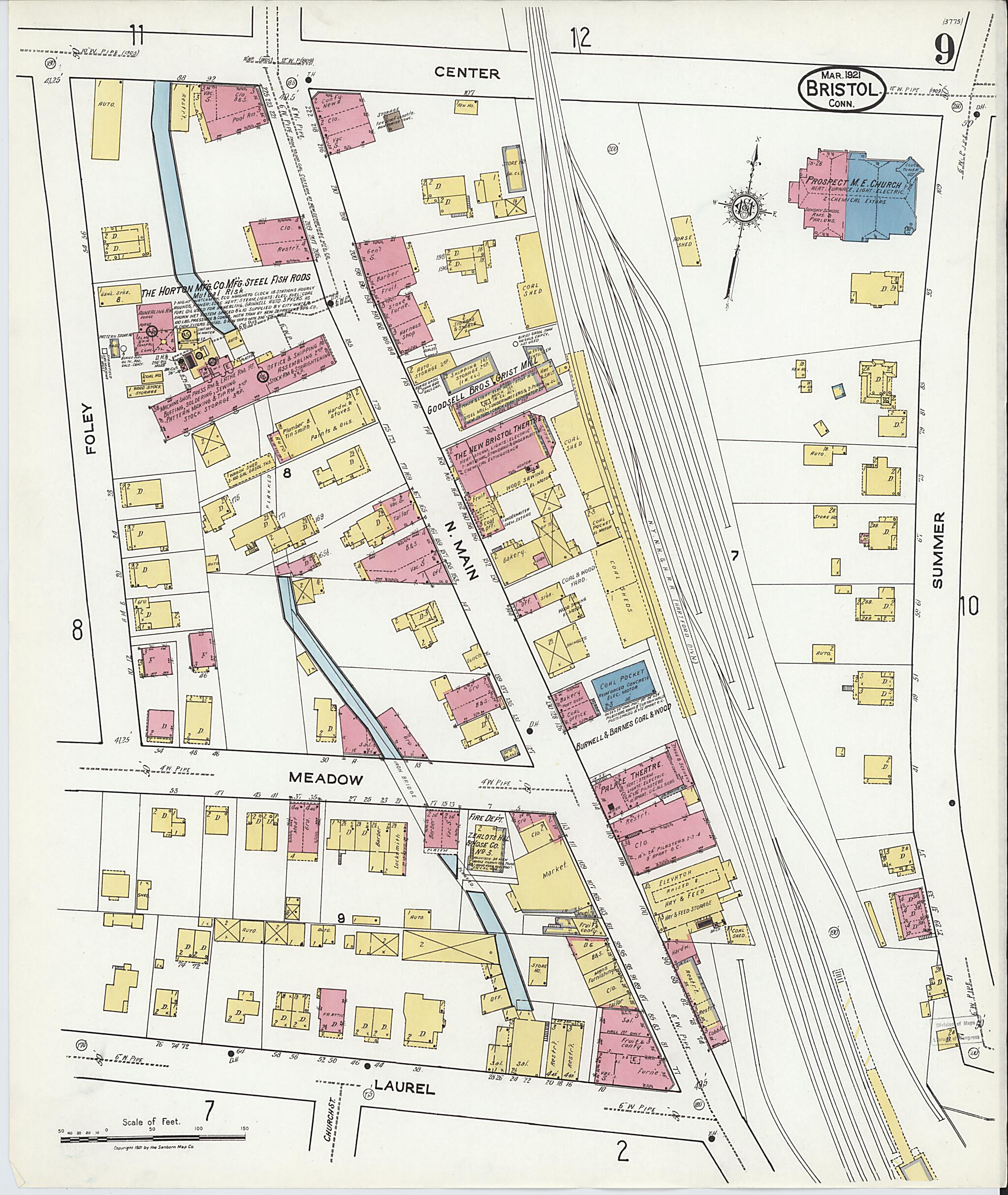 This old map of Bristol, Hartford County, Connecticut was created by Sanborn Map Company in 1921