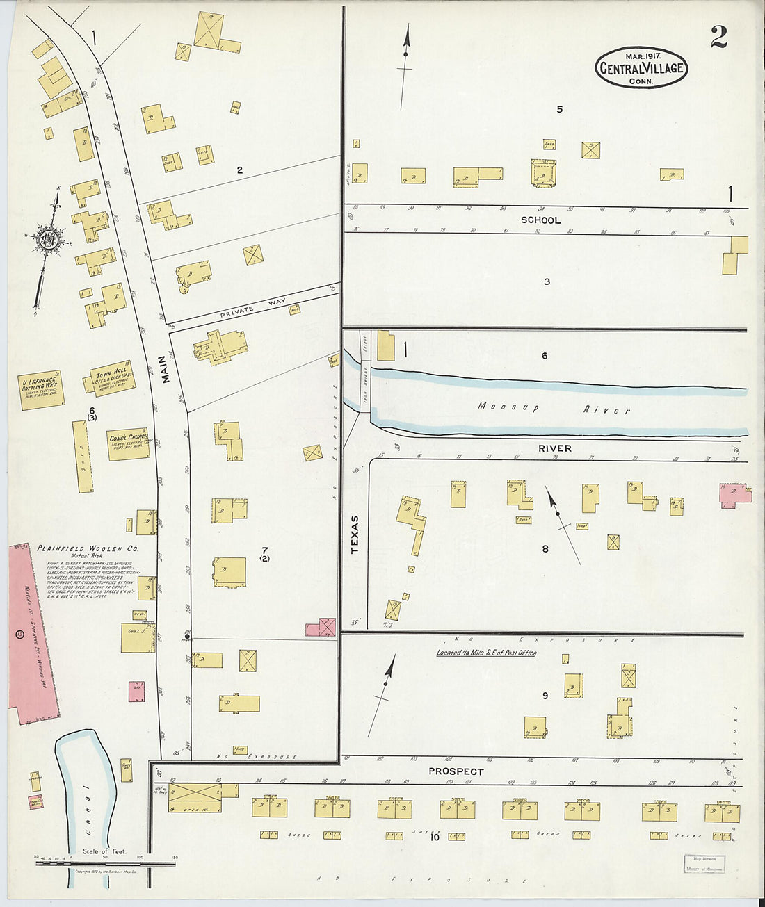 This old map of Central Village, Windham County, Connecticut was created by Sanborn Map Company in 1917