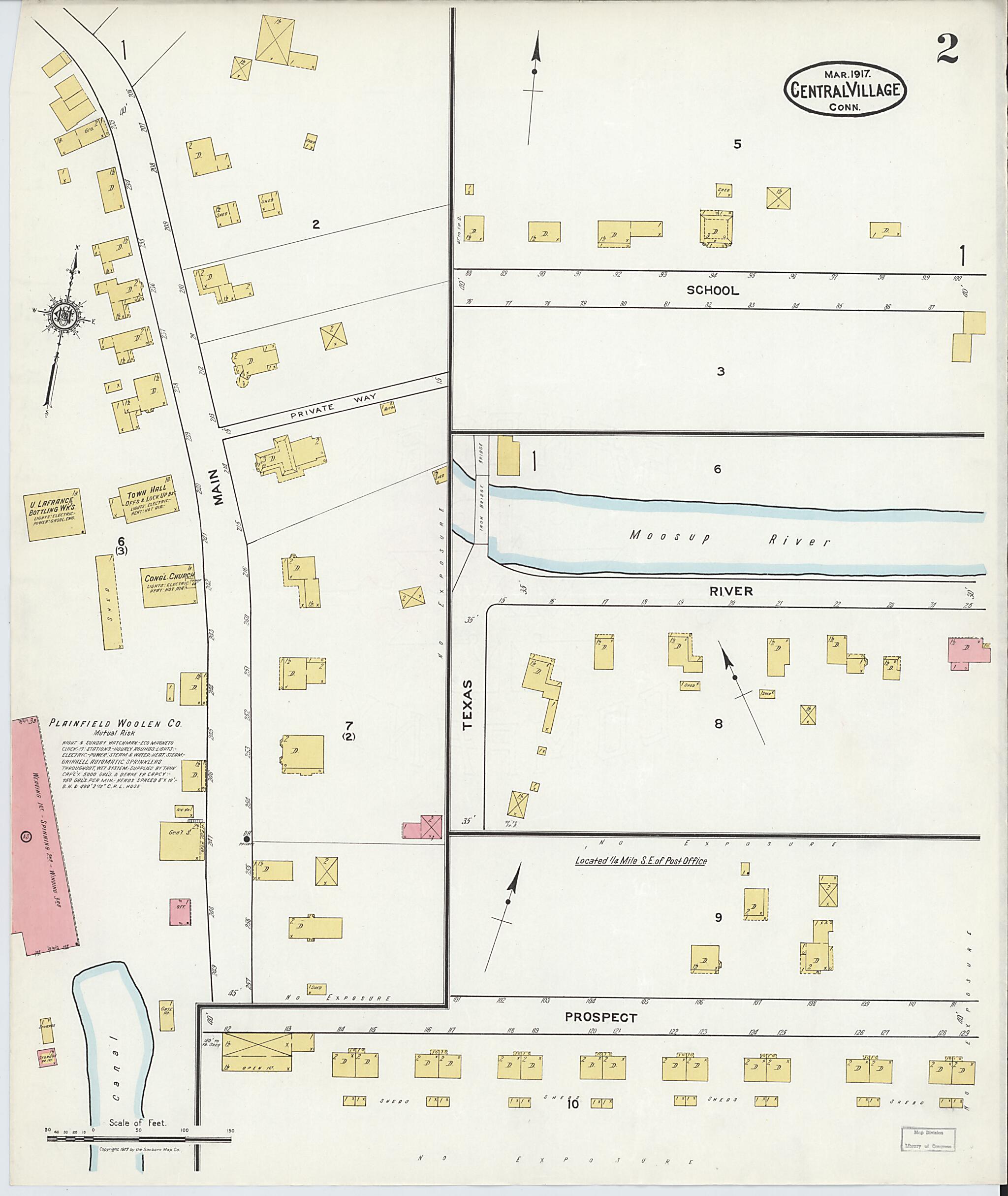 This old map of Central Village, Windham County, Connecticut was created by Sanborn Map Company in 1917