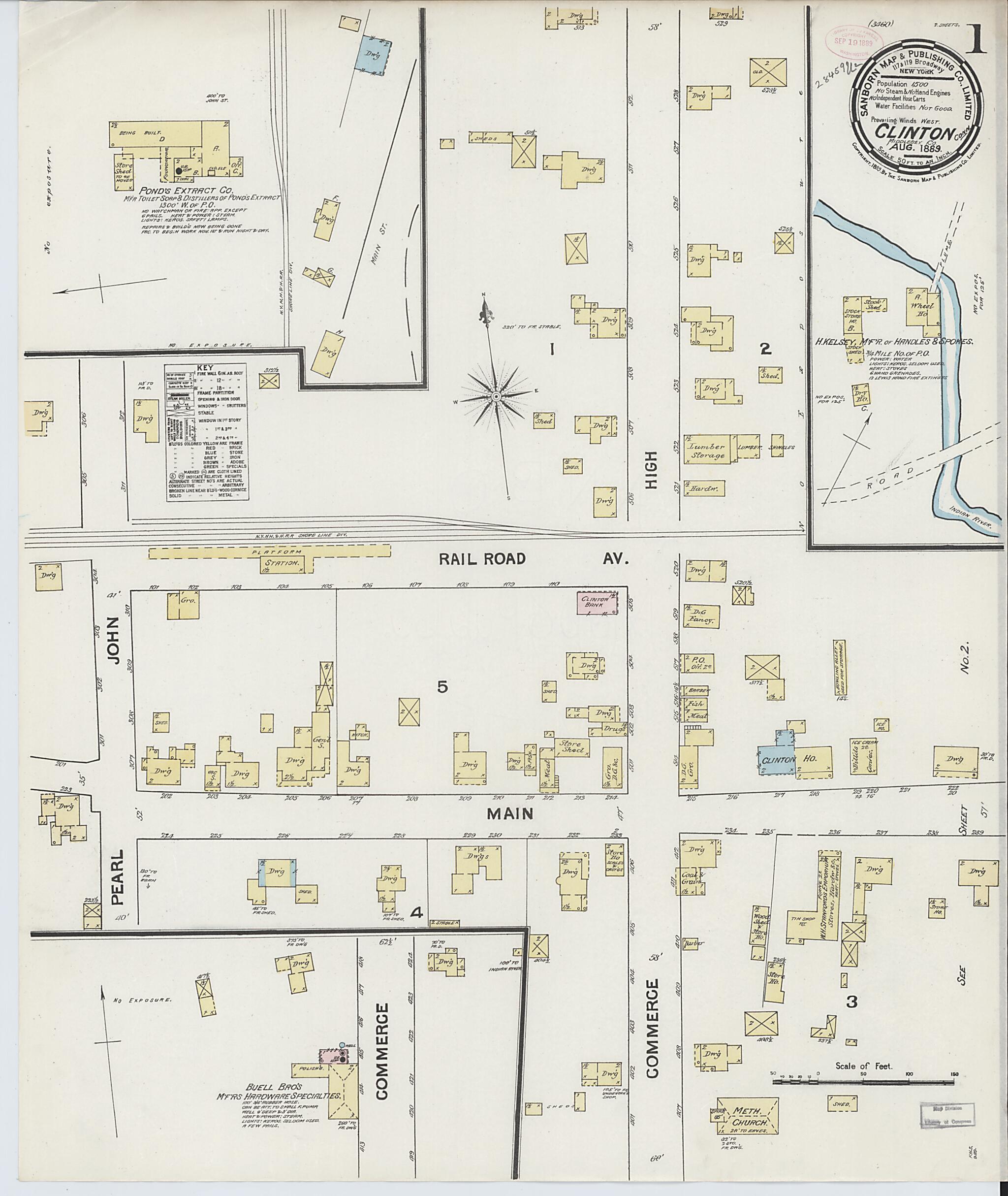This old map of Clinton, Middlesex County, Connecticut was created by Sanborn Map Company in 1889