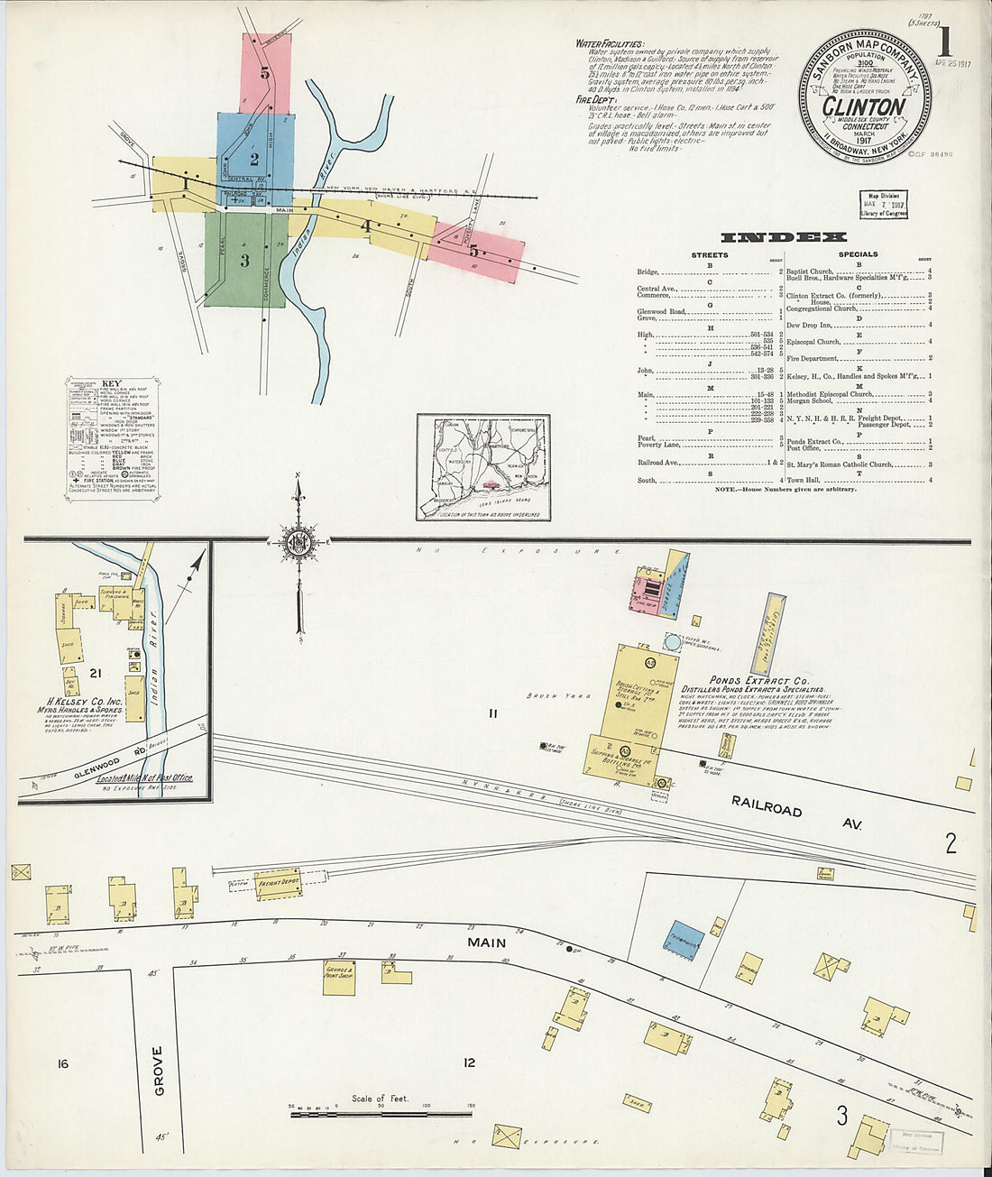 This old map of Clinton, Middlesex County, Connecticut was created by Sanborn Map Company in 1917