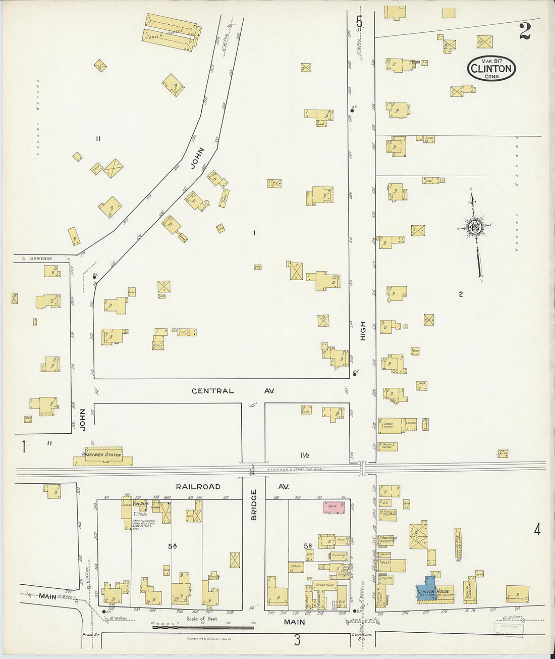 This old map of Clinton, Middlesex County, Connecticut was created by Sanborn Map Company in 1917