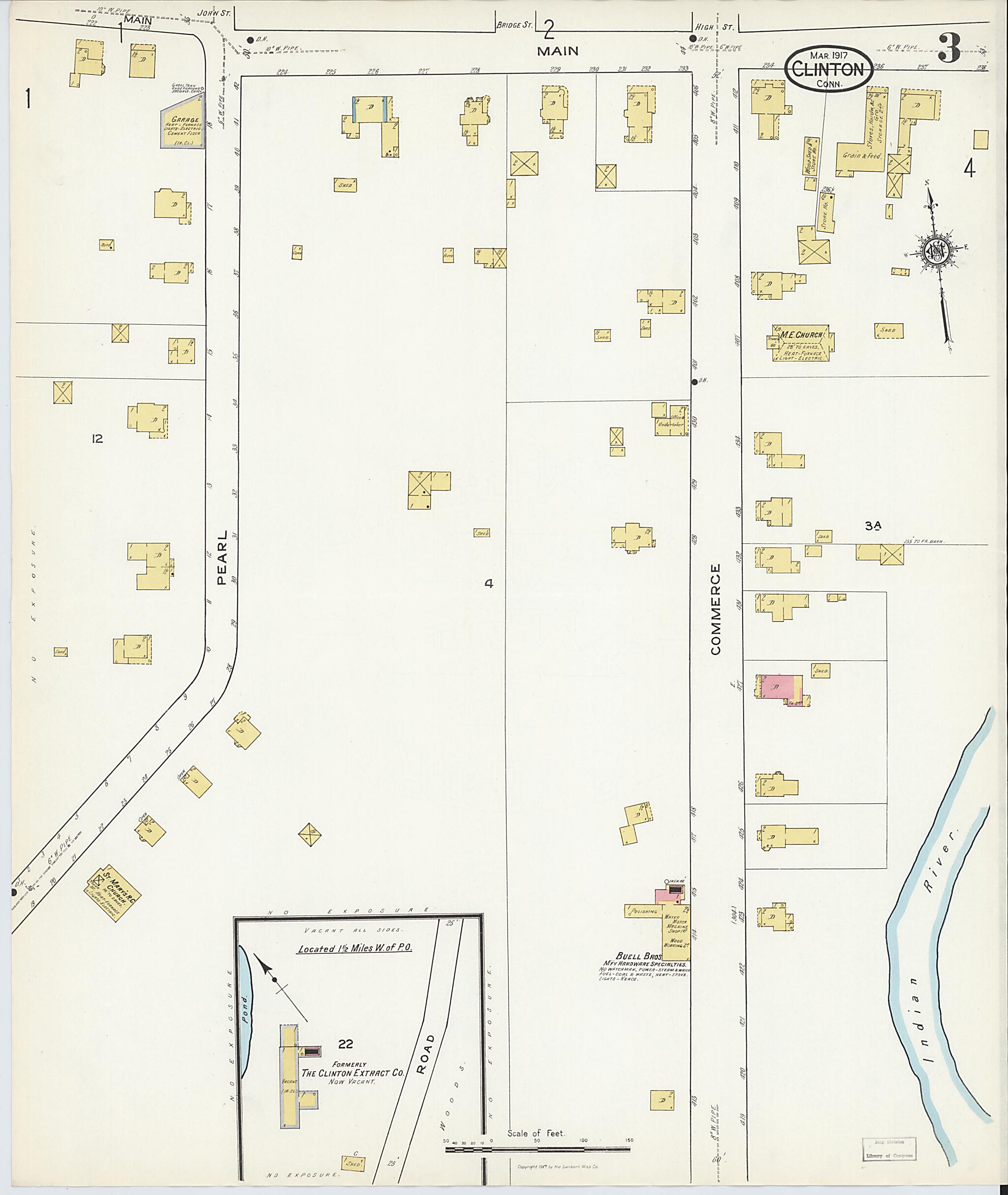 This old map of Clinton, Middlesex County, Connecticut was created by Sanborn Map Company in 1917