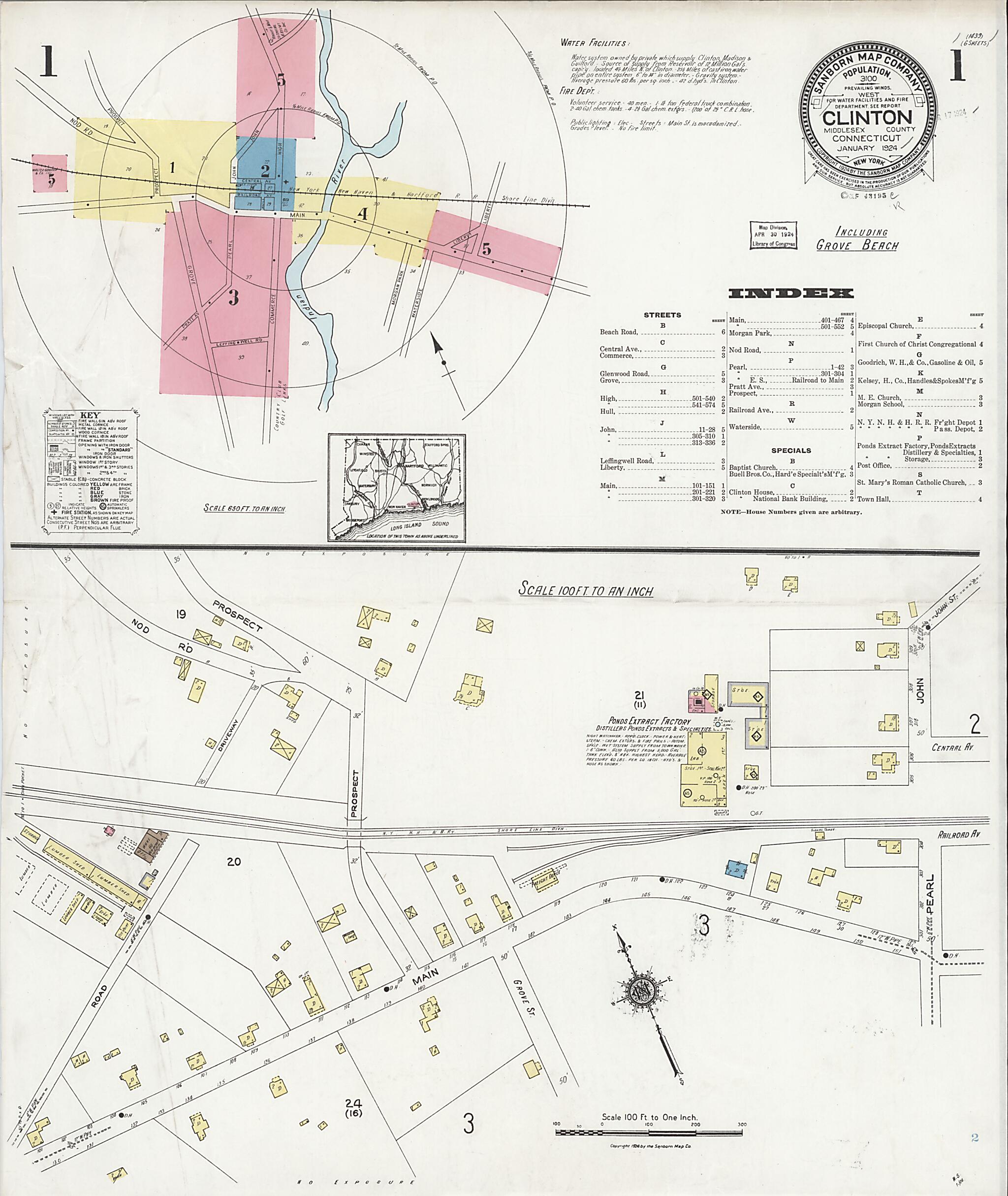 This old map of Clinton, Middlesex County, Connecticut was created by Sanborn Map Company in 1924