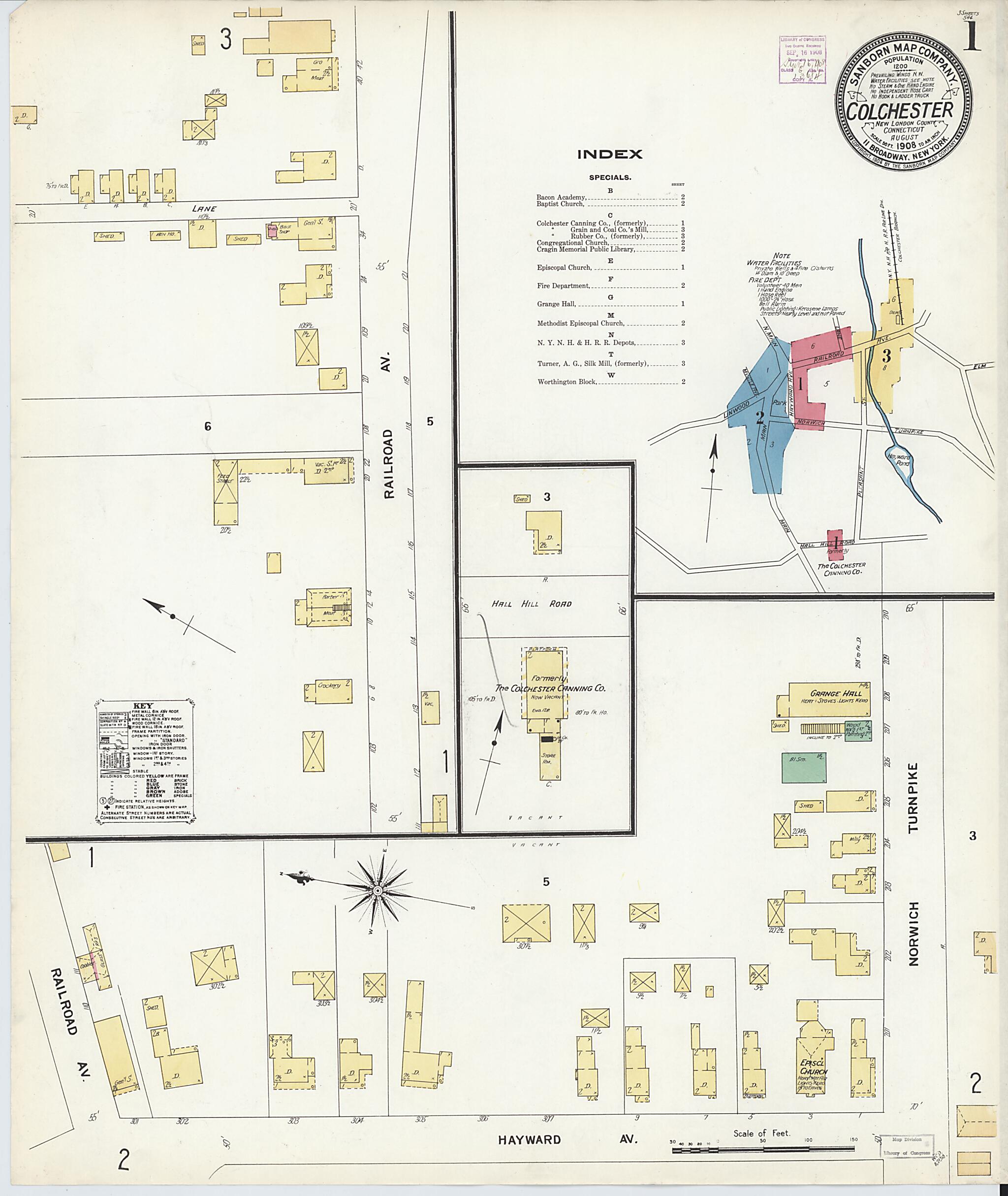 This old map of Colchester, New London County, Connecticut was created by Sanborn Map Company in 1908