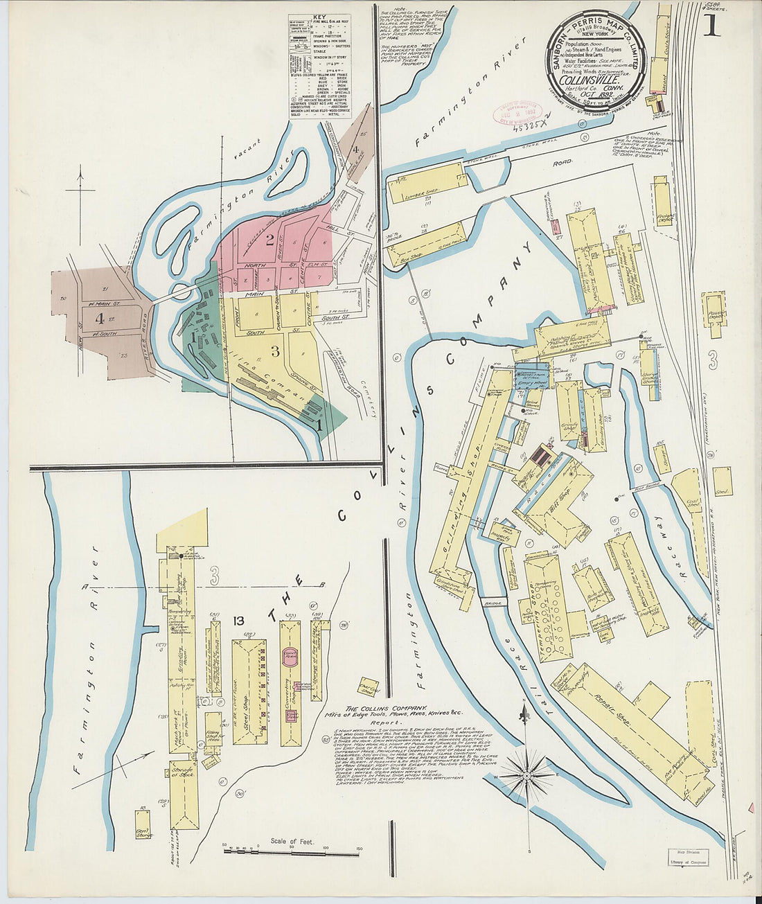 This old map of Collinsville, Hartford County, Connecticut was created by Sanborn Map Company in 1892