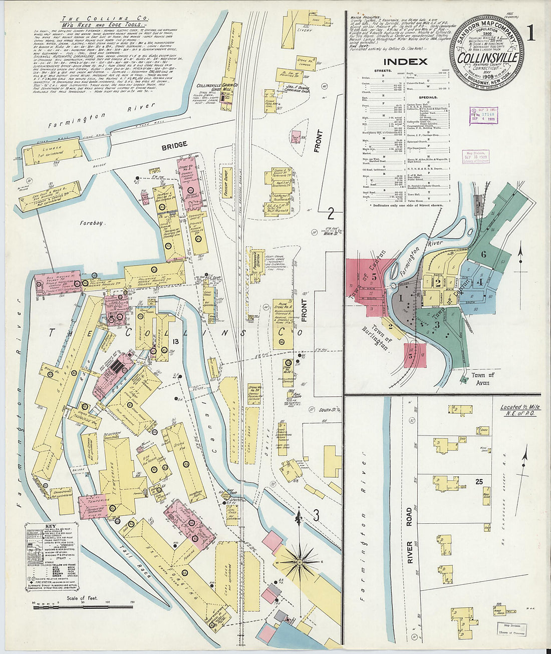 This old map of Collinsville, Hartford County, Connecticut was created by Sanborn Map Company in 1909