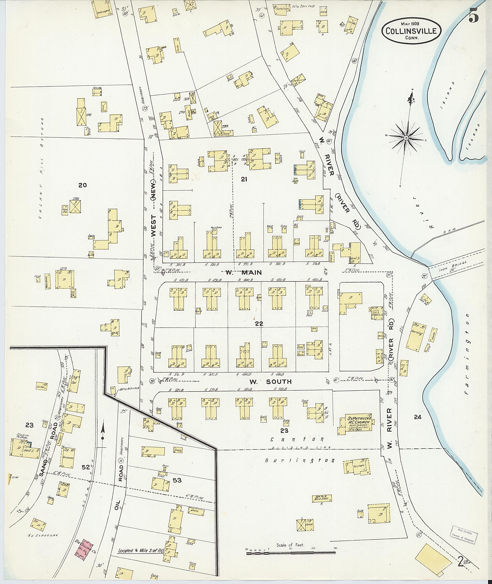 This old map of Collinsville, Hartford County, Connecticut was created by Sanborn Map Company in 1909