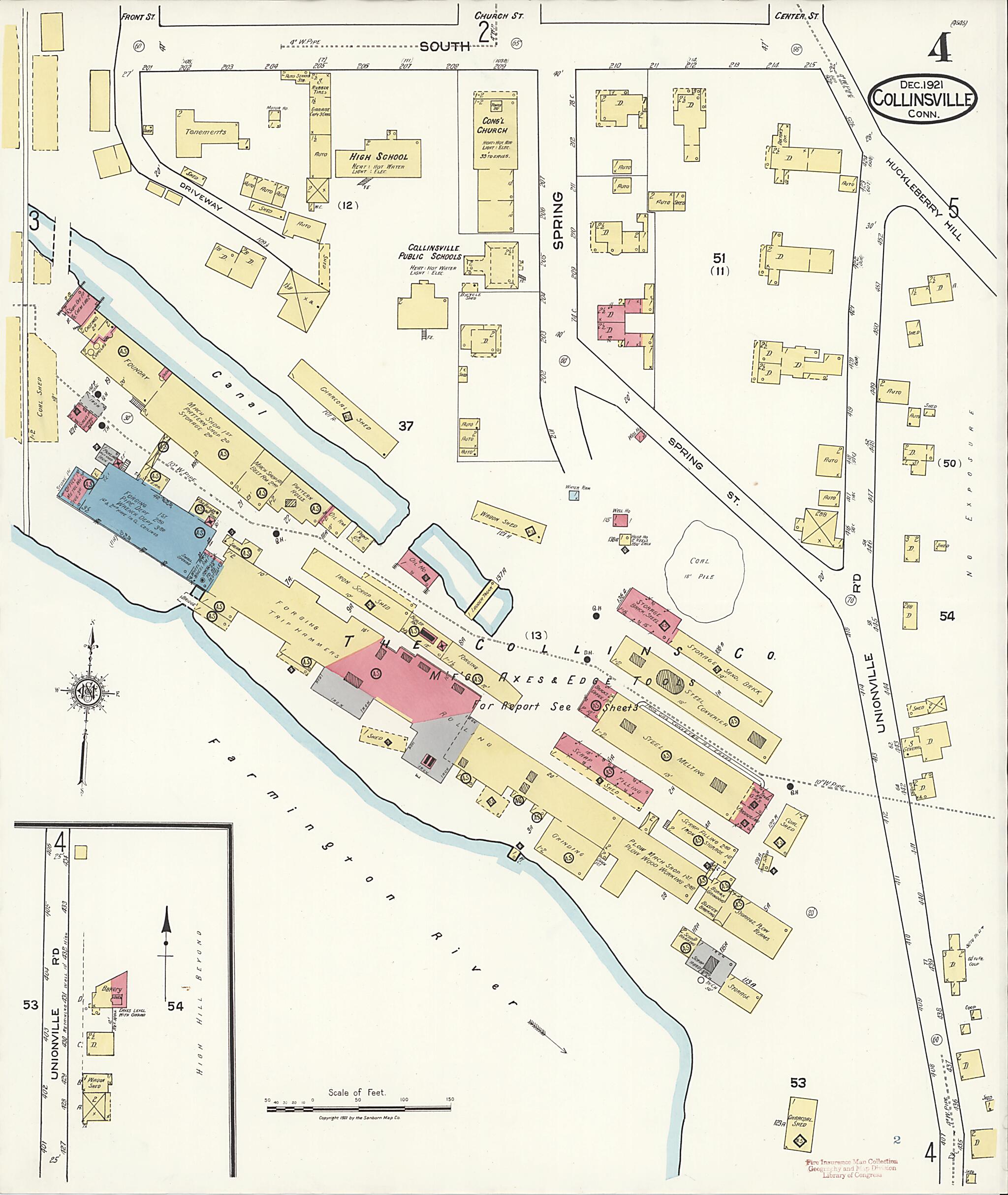 This old map of Collinsville, Hartford County, Connecticut was created by Sanborn Map Company in 1921