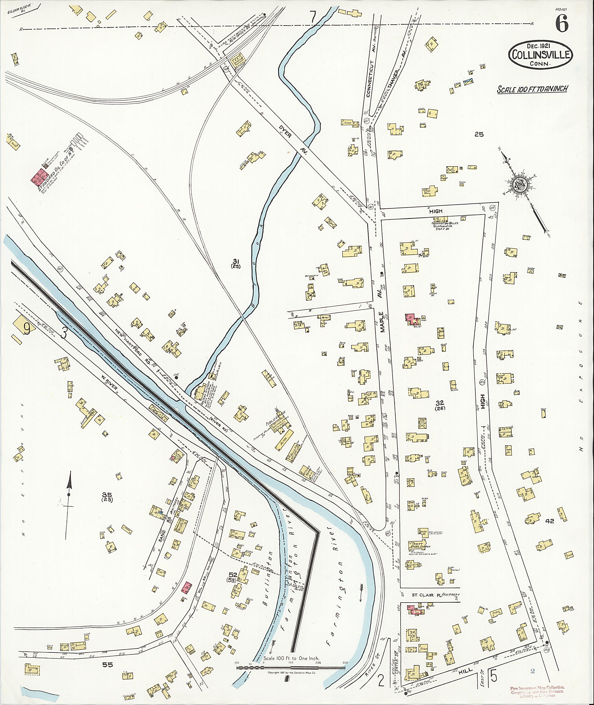 This old map of Collinsville, Hartford County, Connecticut was created by Sanborn Map Company in 1921