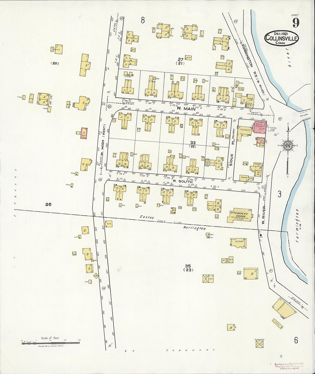 This old map of Collinsville, Hartford County, Connecticut was created by Sanborn Map Company in 1921