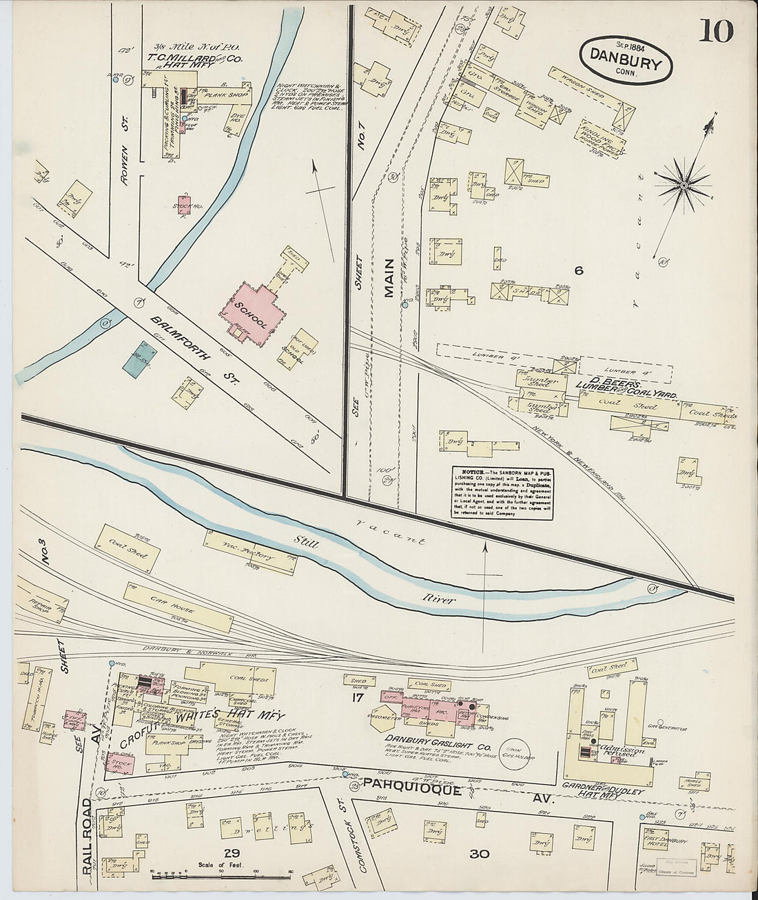 This old map of Danbury, Fairfield County, Connecticut was created by Sanborn Map Company in 1884