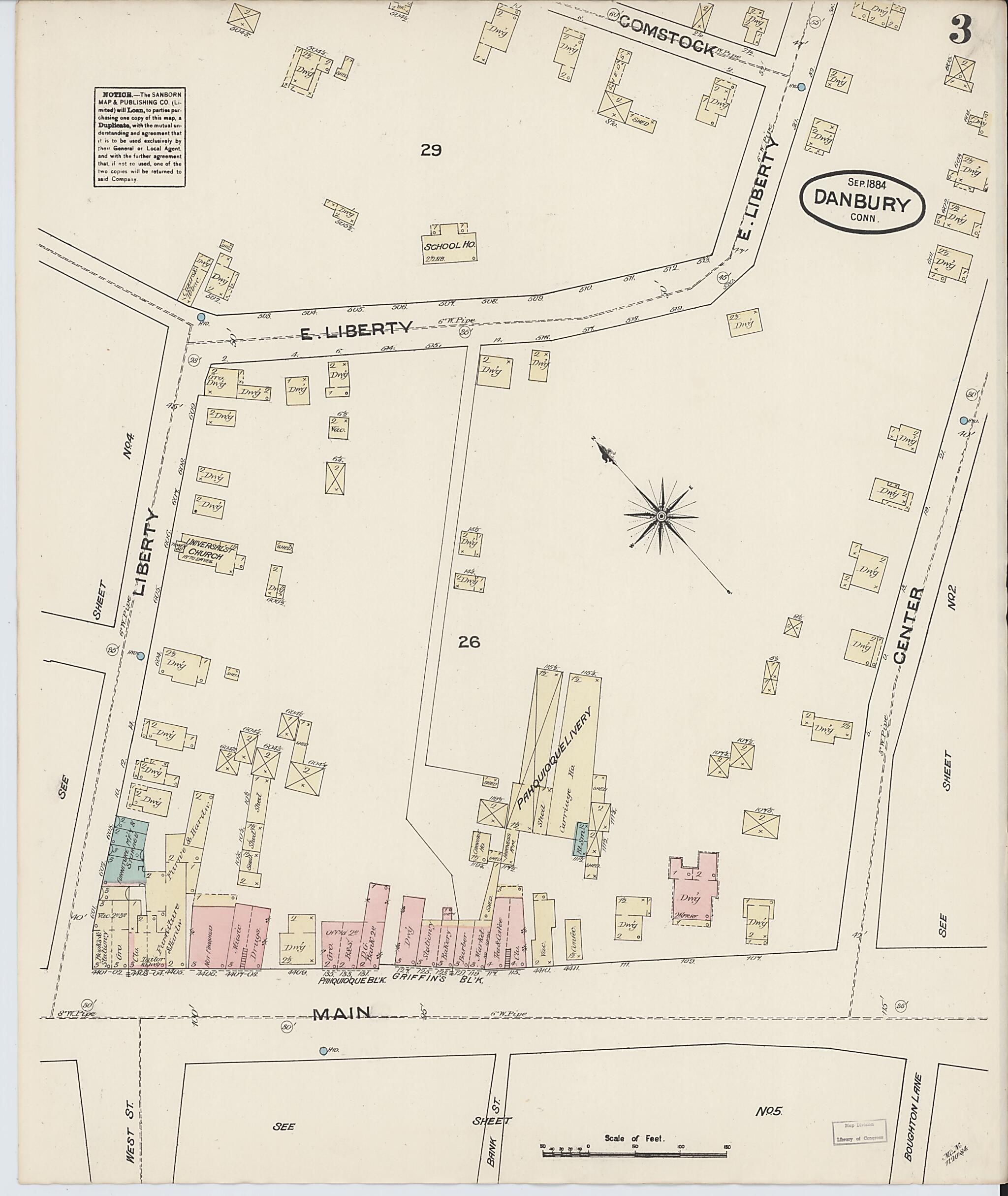 This old map of Danbury, Fairfield County, Connecticut was created by Sanborn Map Company in 1884