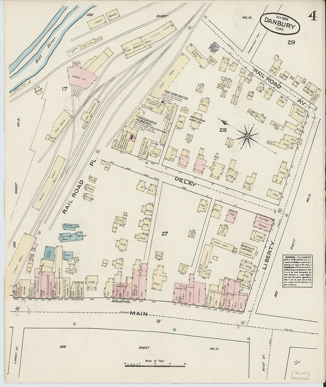 This old map of Danbury, Fairfield County, Connecticut was created by Sanborn Map Company in 1884