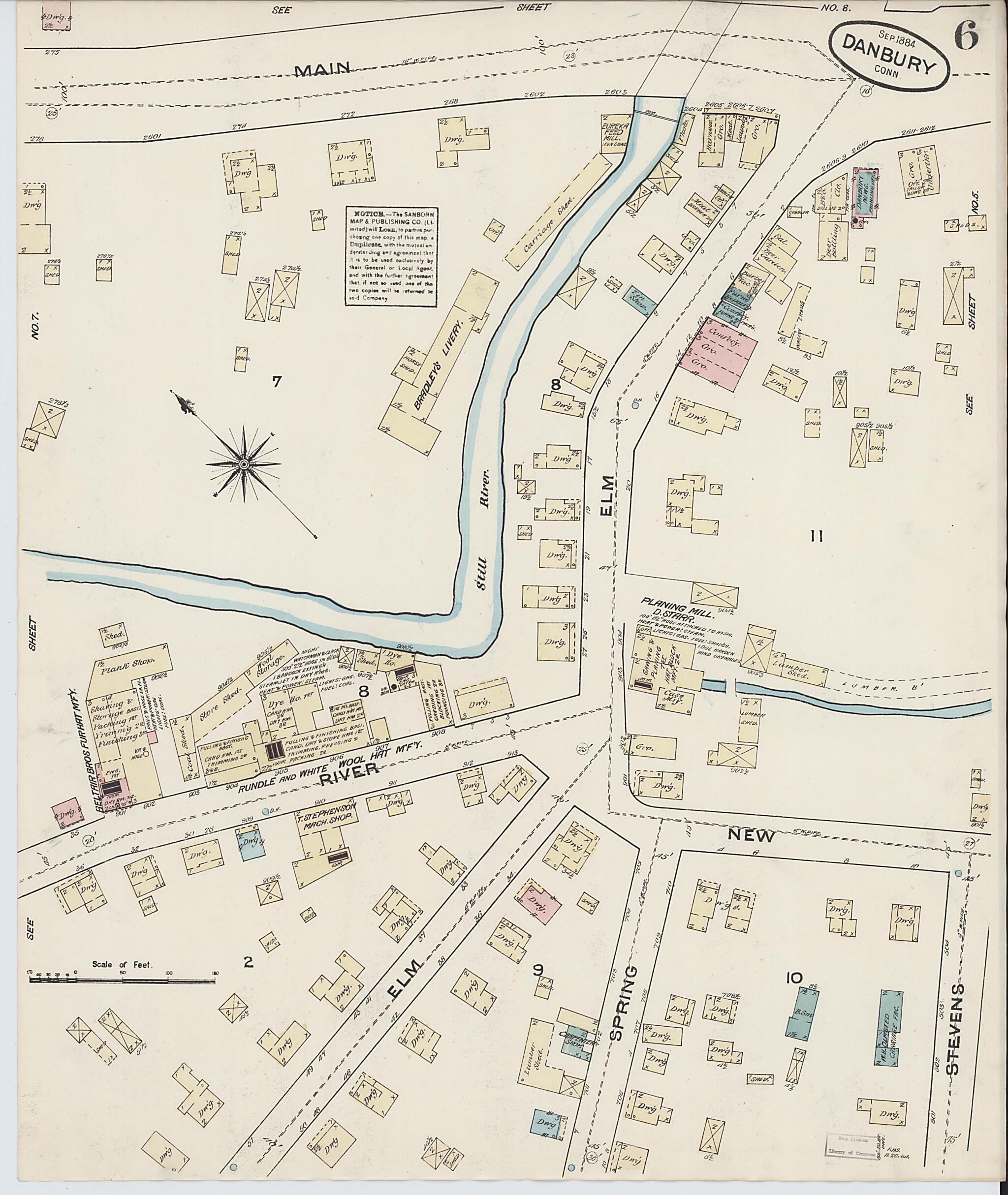 This old map of Danbury, Fairfield County, Connecticut was created by Sanborn Map Company in 1884