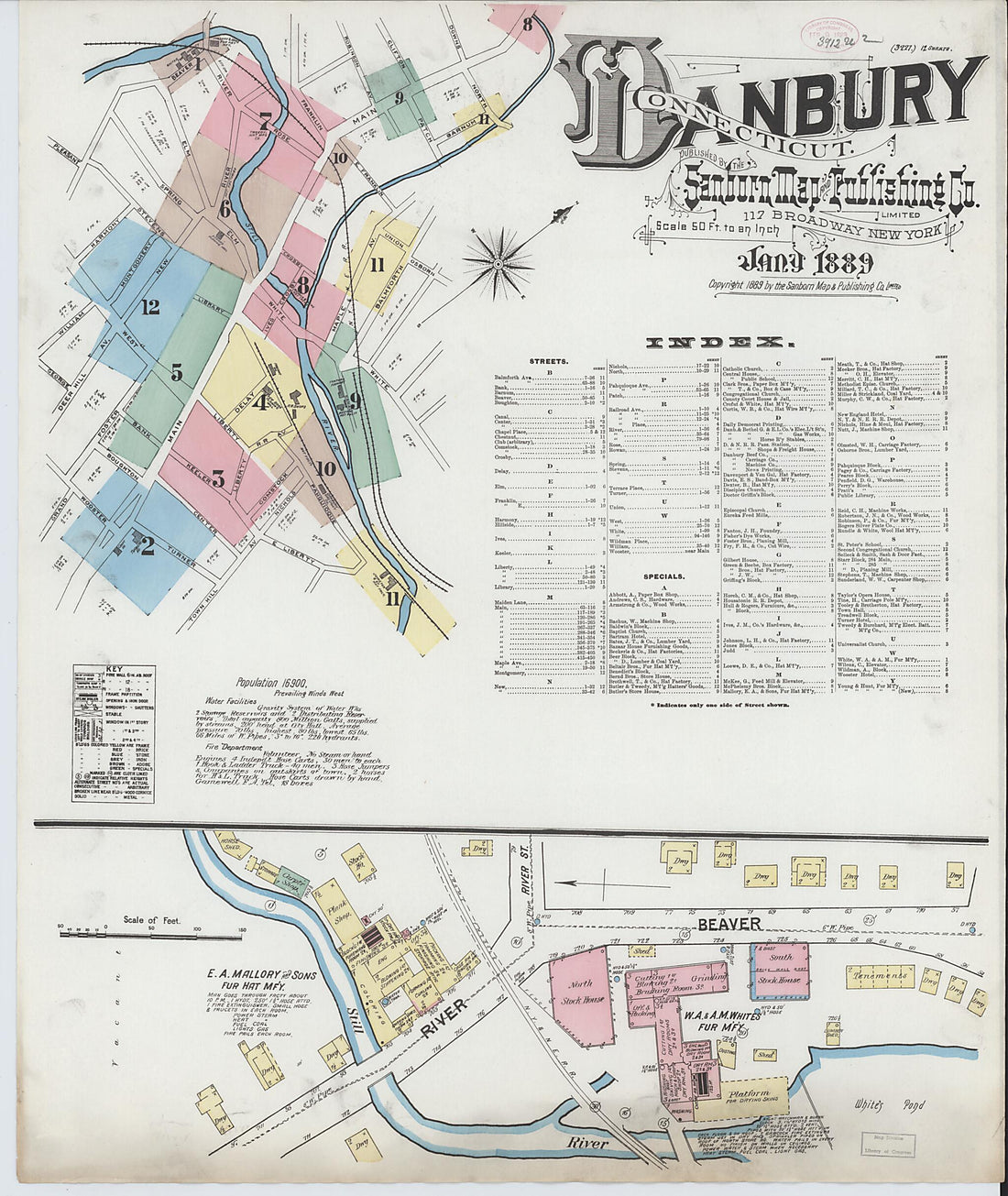 This old map of Danbury, Fairfield County, Connecticut was created by Sanborn Map Company in 1889