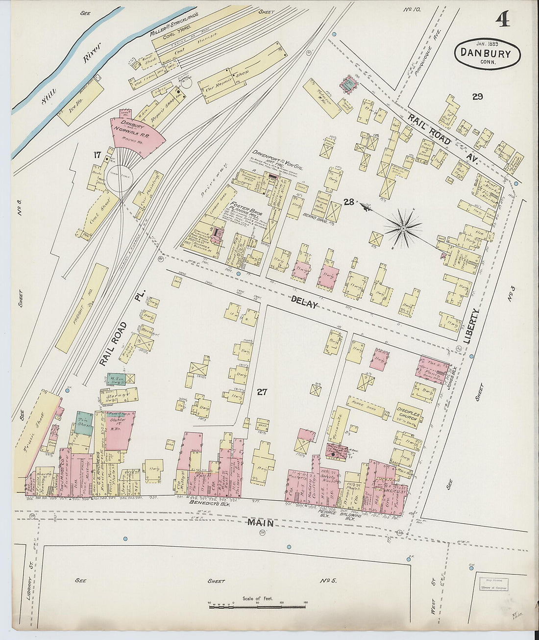 This old map of Danbury, Fairfield County, Connecticut was created by Sanborn Map Company in 1889