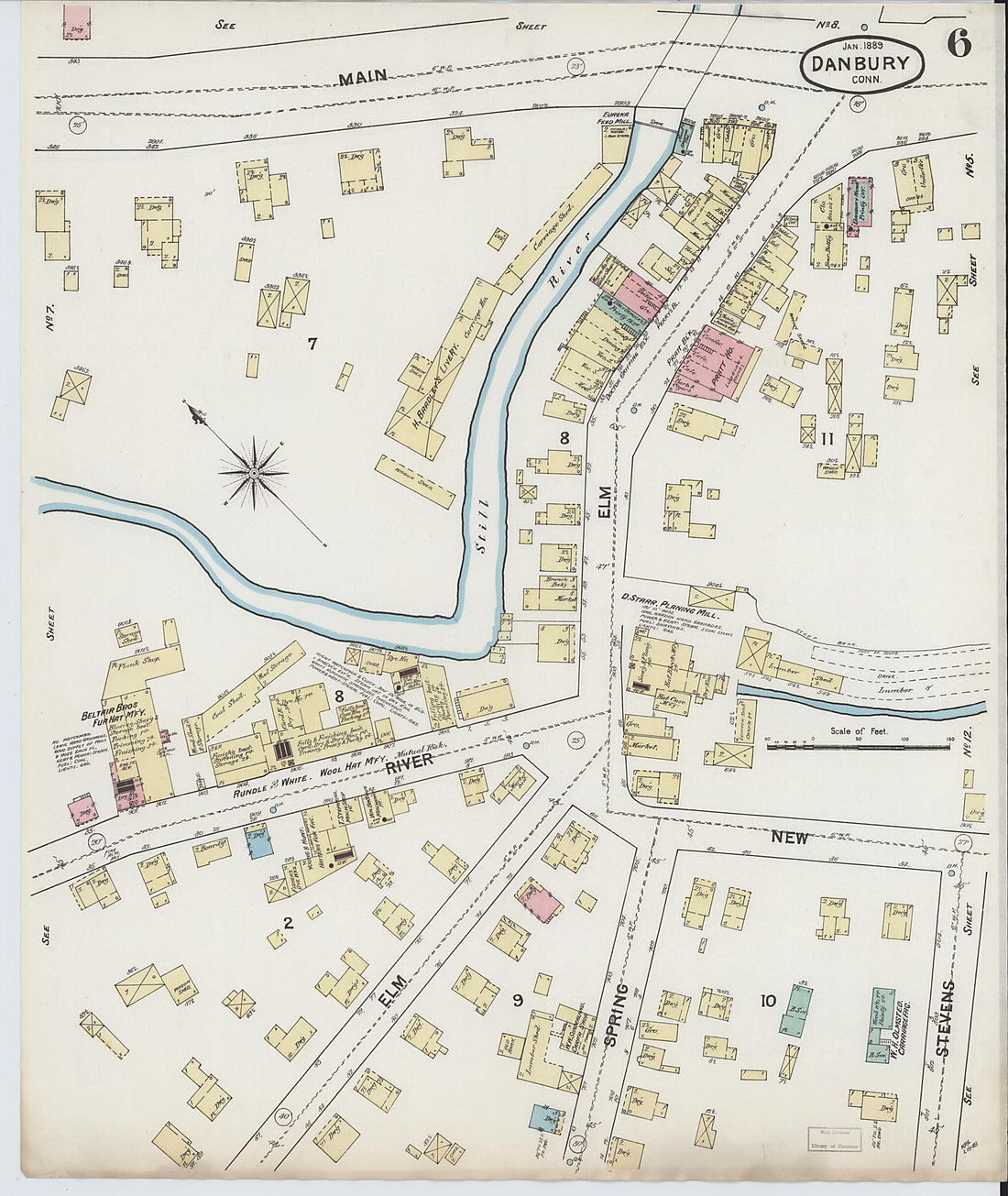 This old map of Danbury, Fairfield County, Connecticut was created by Sanborn Map Company in 1889