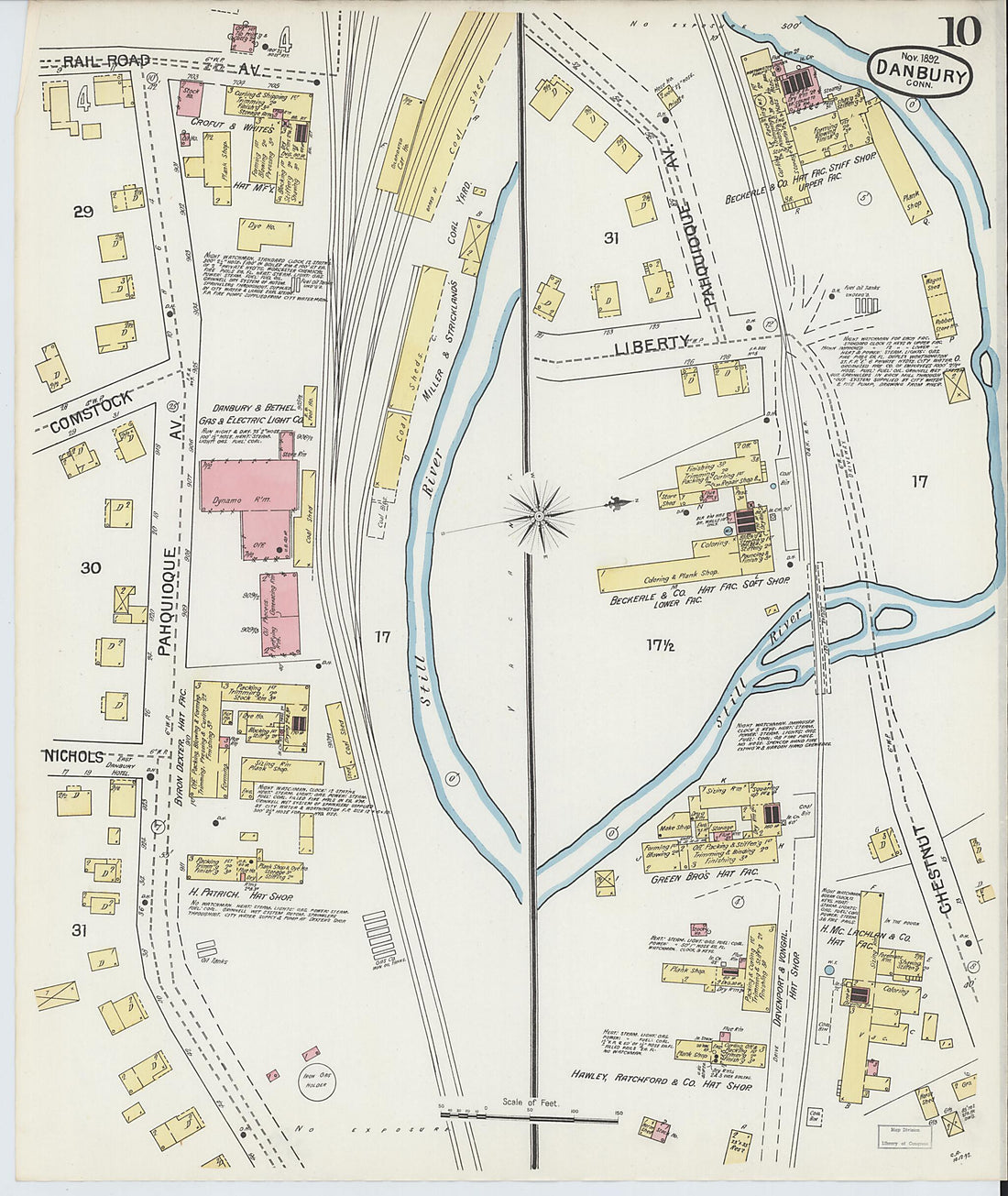This old map of Danbury, Fairfield County, Connecticut was created by Sanborn Map Company in 1892