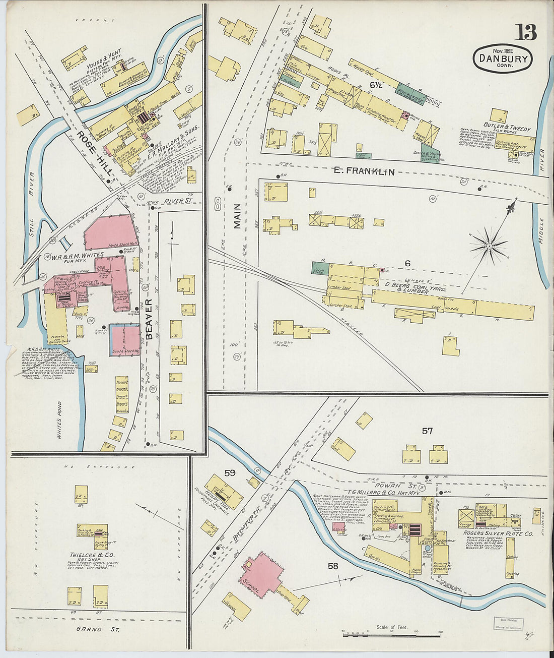 This old map of Danbury, Fairfield County, Connecticut was created by Sanborn Map Company in 1892