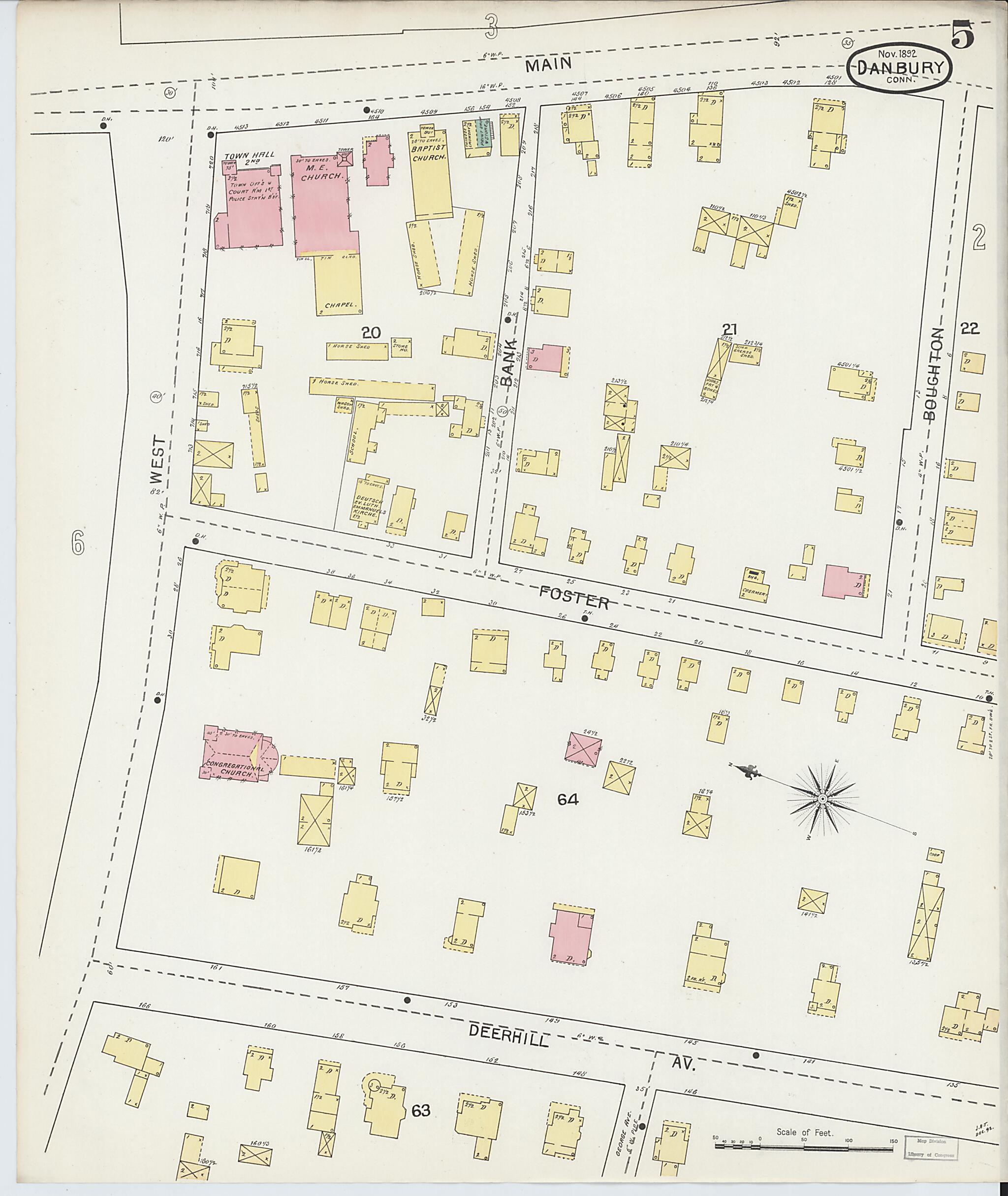 This old map of Danbury, Fairfield County, Connecticut was created by Sanborn Map Company in 1892