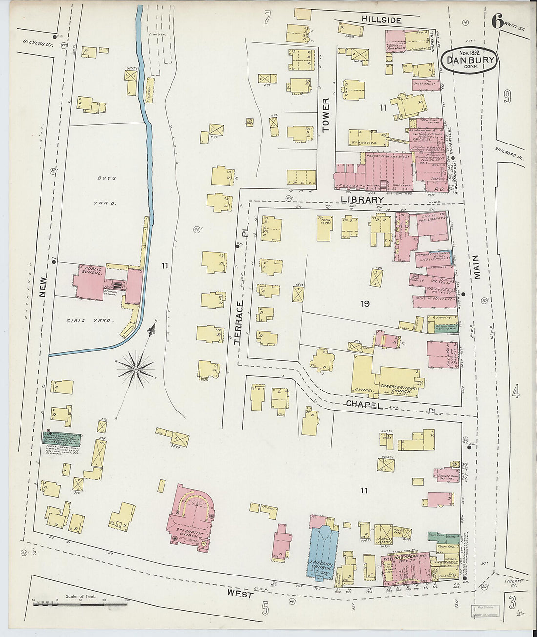 This old map of Danbury, Fairfield County, Connecticut was created by Sanborn Map Company in 1892