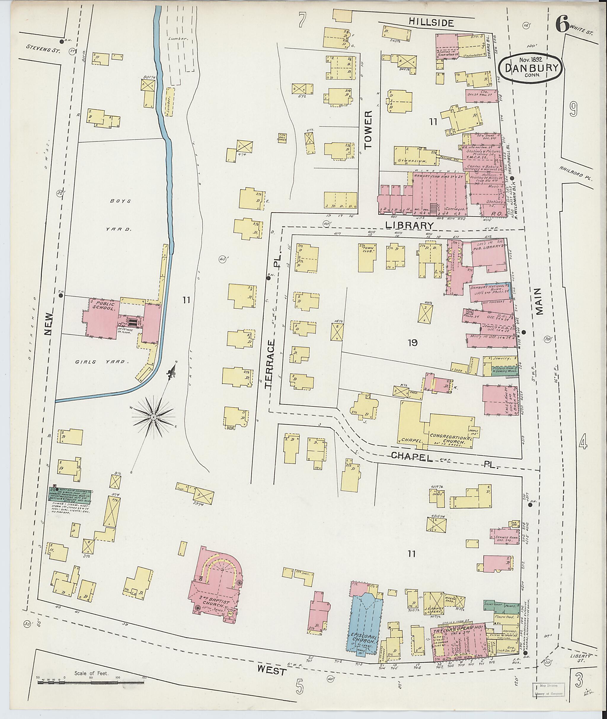 This old map of Danbury, Fairfield County, Connecticut was created by Sanborn Map Company in 1892