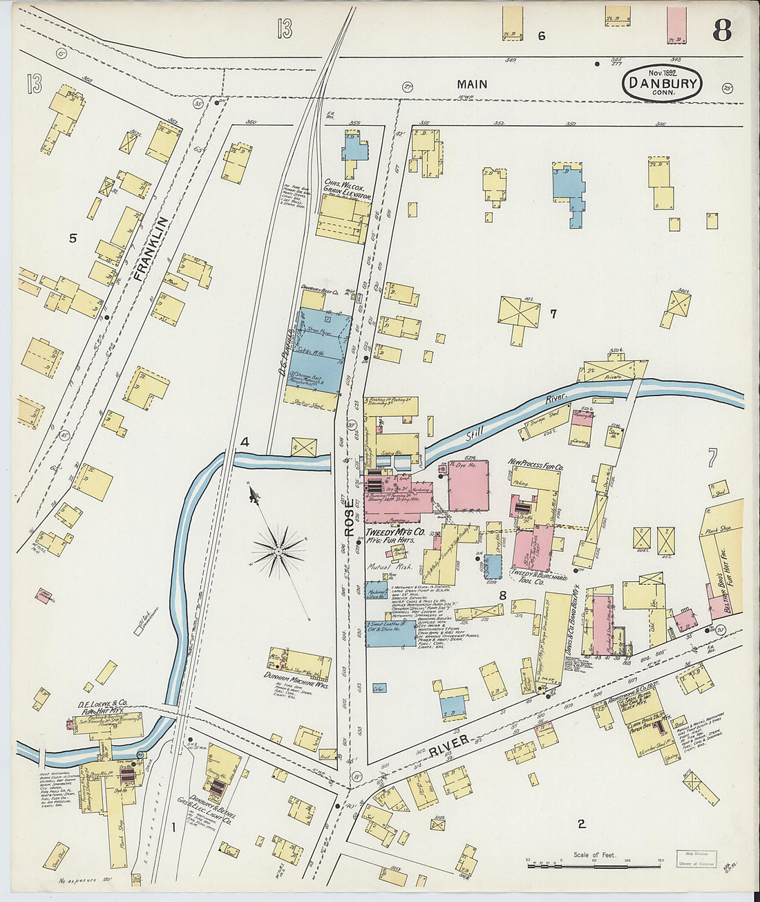 This old map of Danbury, Fairfield County, Connecticut was created by Sanborn Map Company in 1892