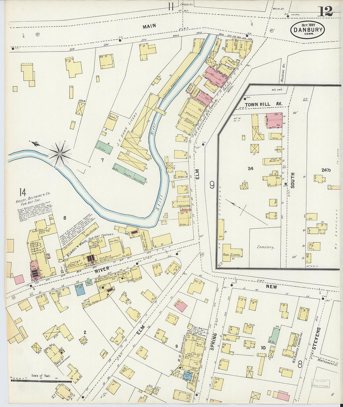 This old map of Danbury, Fairfield County, Connecticut was created by Sanborn Map Company in 1897