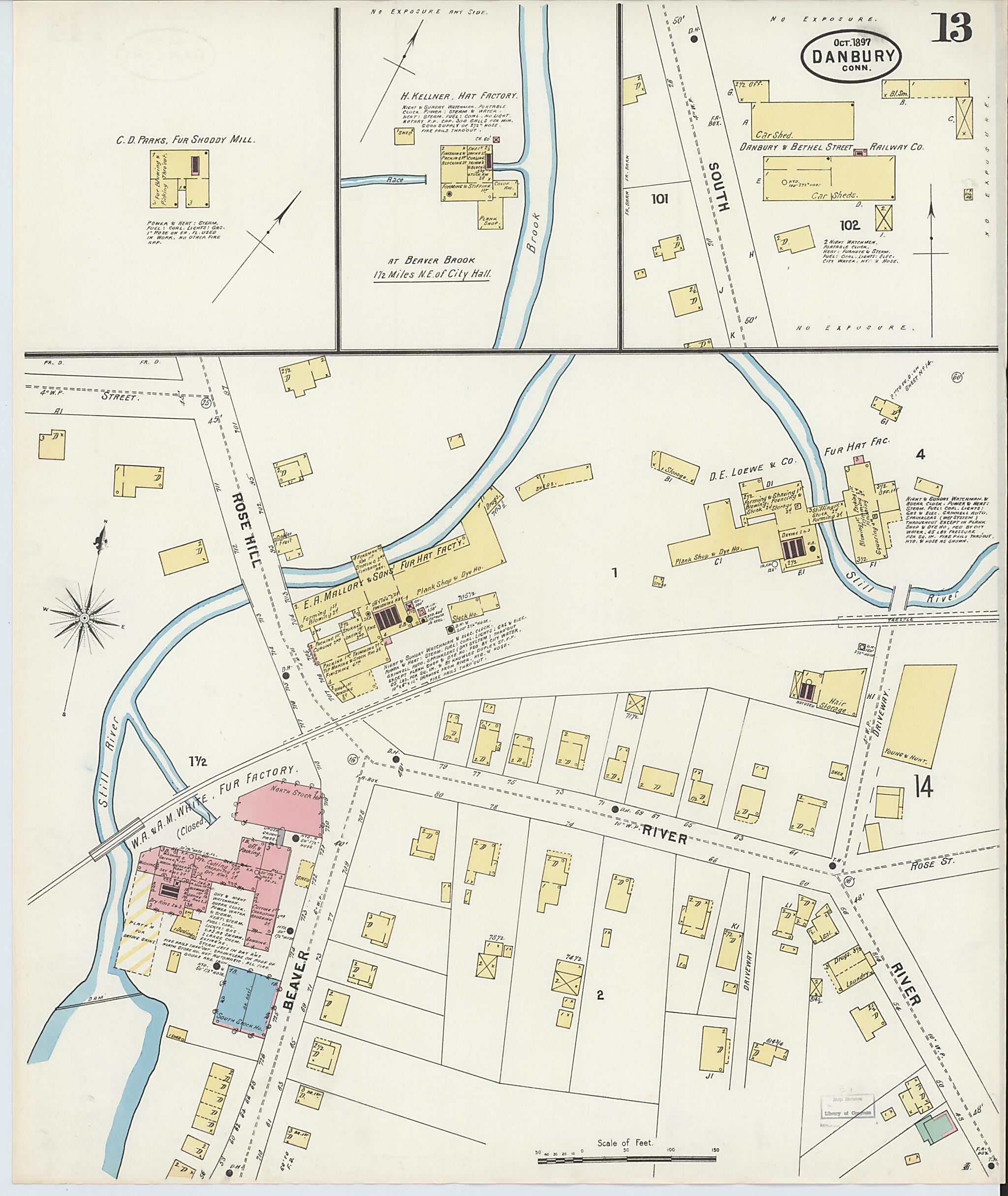 This old map of Danbury, Fairfield County, Connecticut was created by Sanborn Map Company in 1897