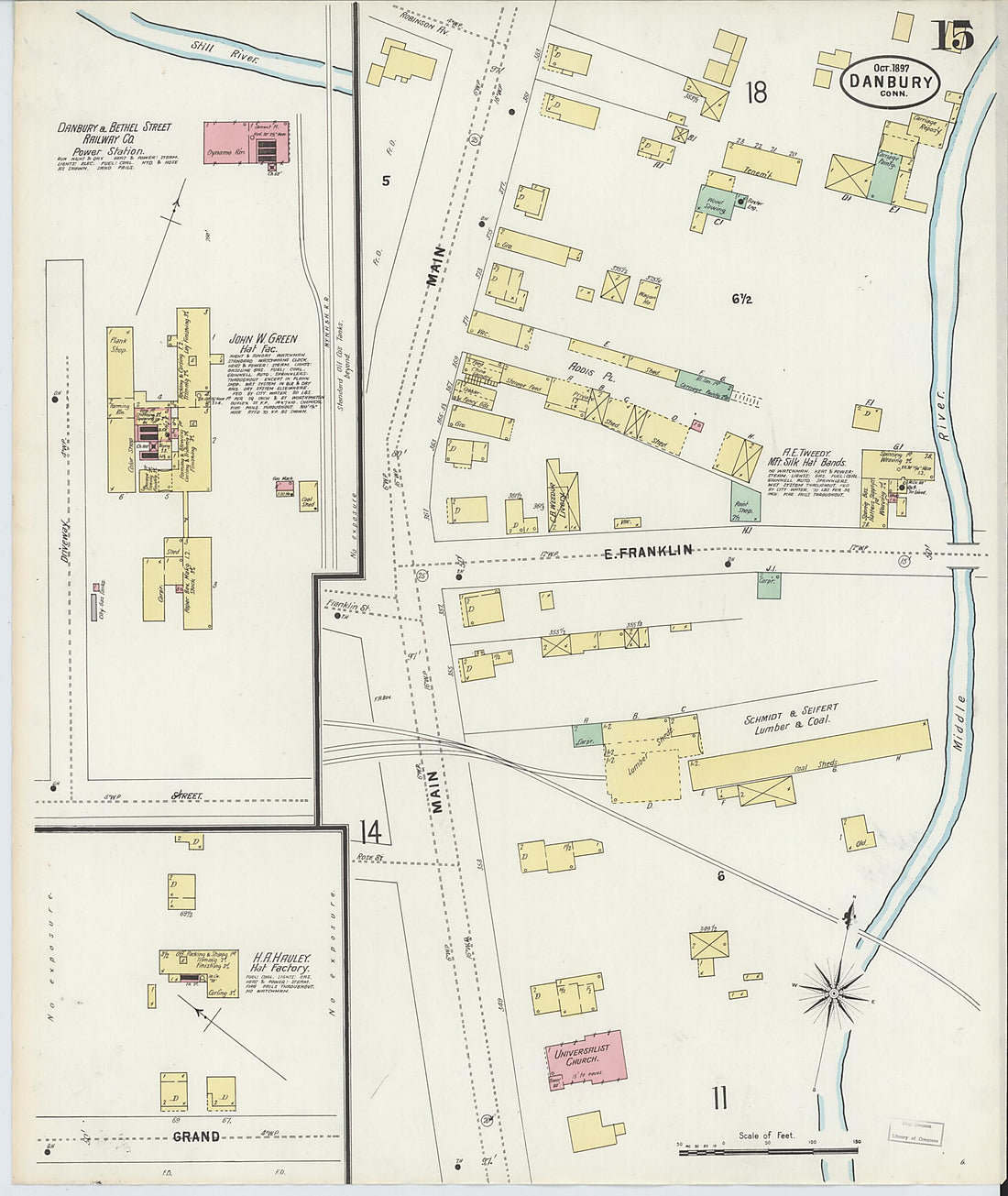 This old map of Danbury, Fairfield County, Connecticut was created by Sanborn Map Company in 1897