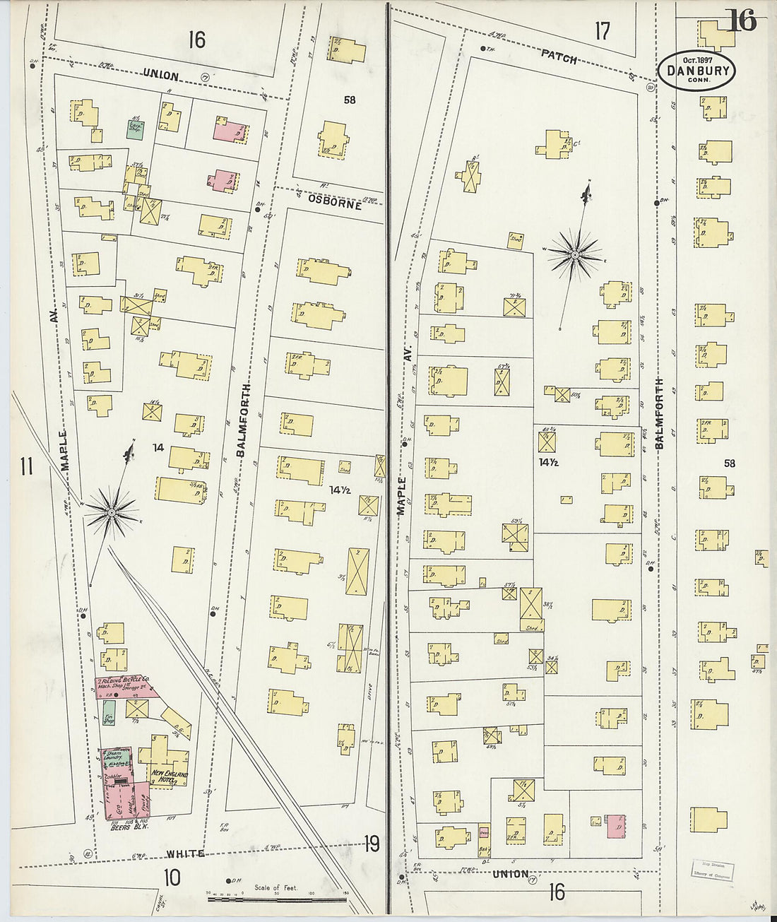This old map of Danbury, Fairfield County, Connecticut was created by Sanborn Map Company in 1897
