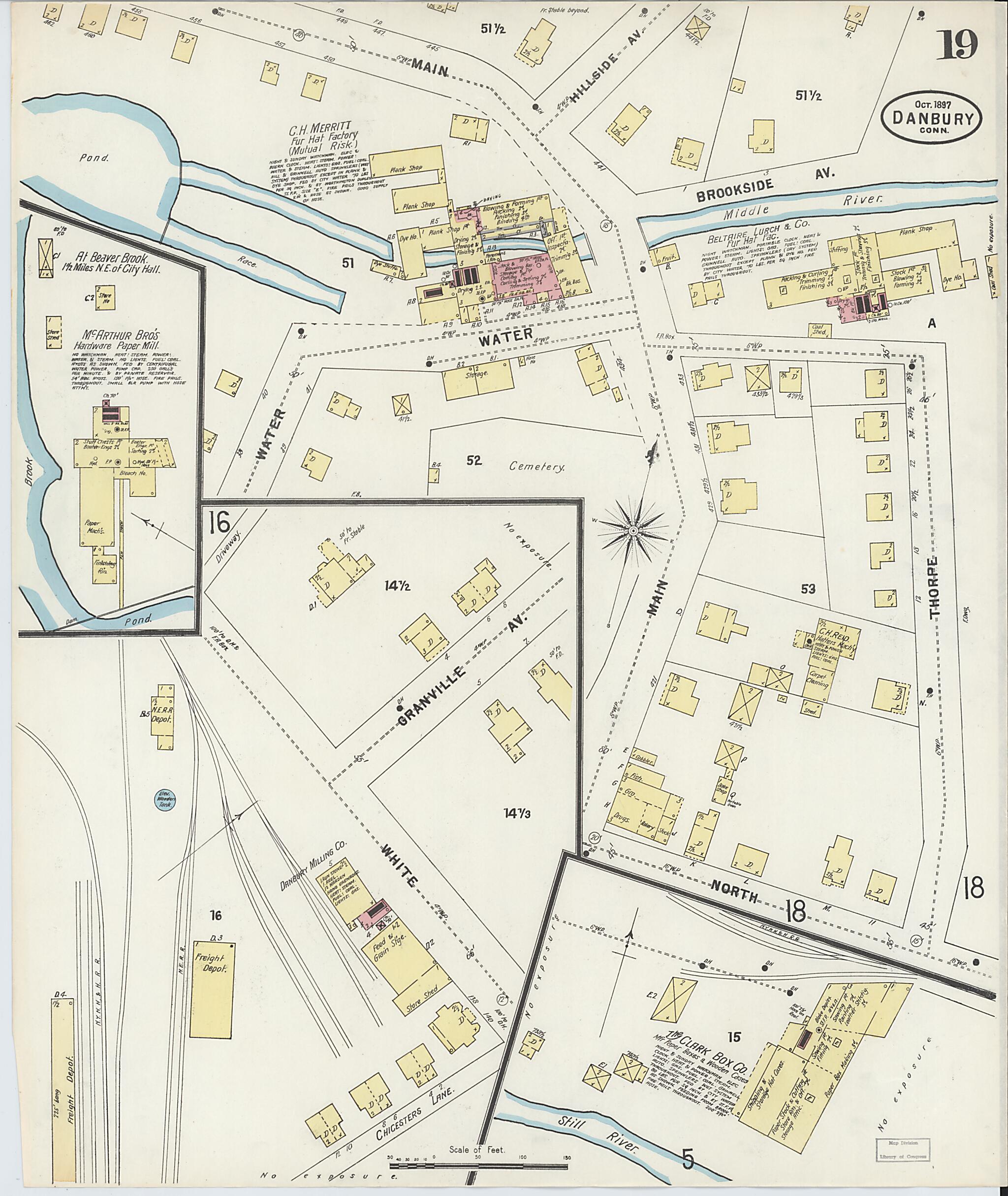 This old map of Danbury, Fairfield County, Connecticut was created by Sanborn Map Company in 1897