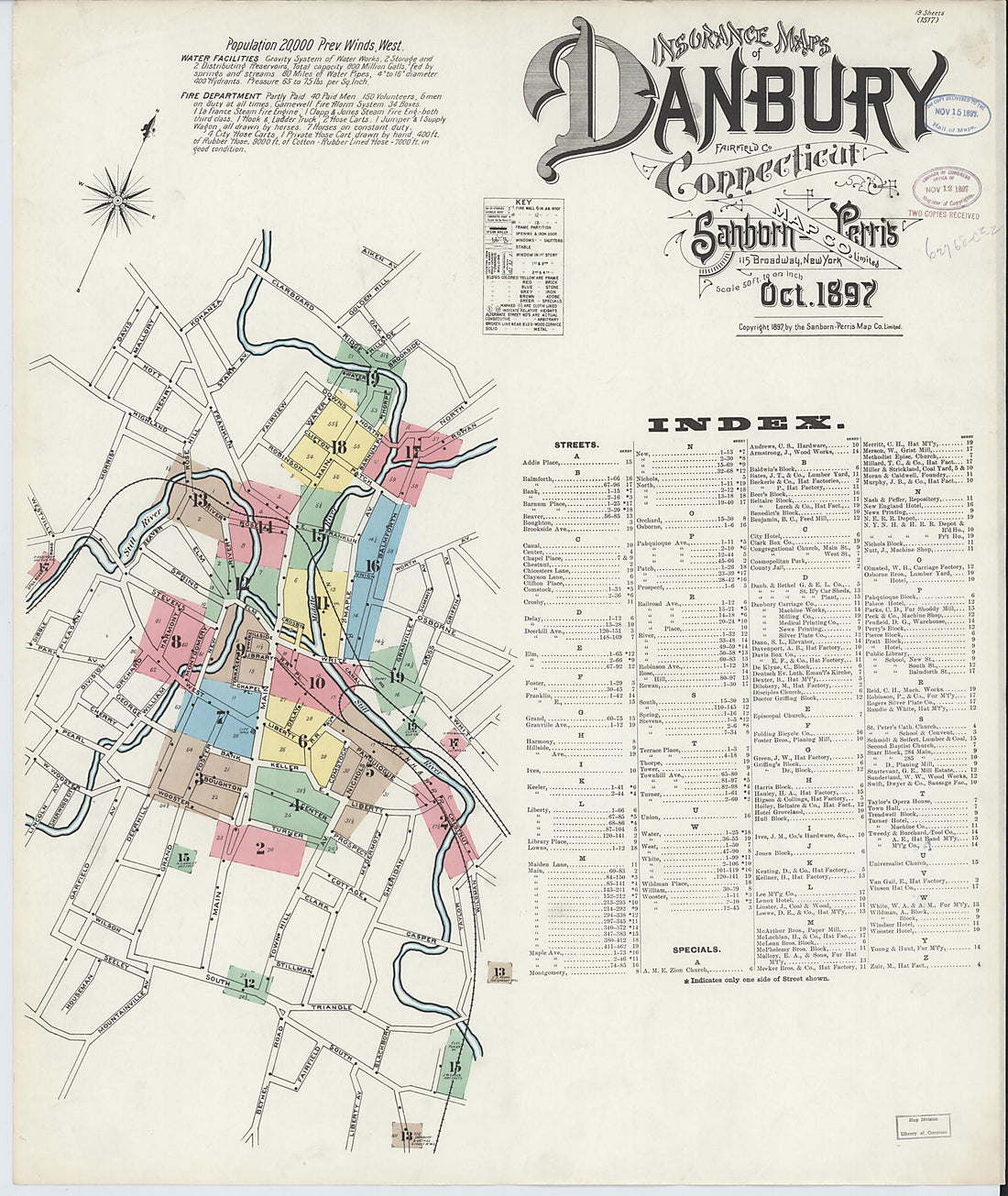 This old map of Danbury, Fairfield County, Connecticut was created by Sanborn Map Company in 1897
