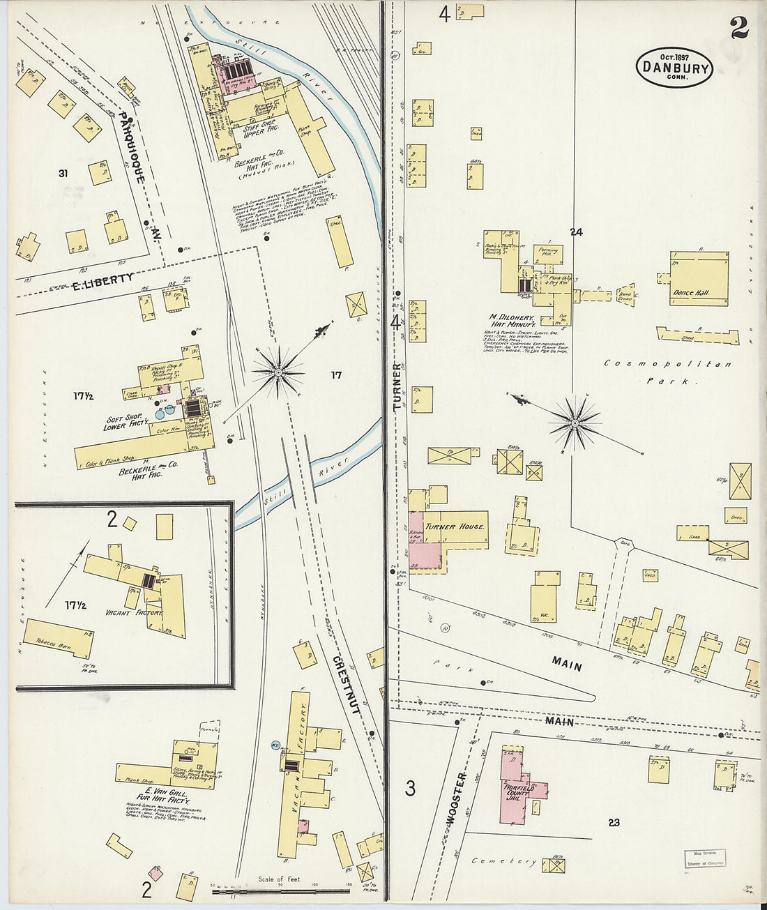 This old map of Danbury, Fairfield County, Connecticut was created by Sanborn Map Company in 1897