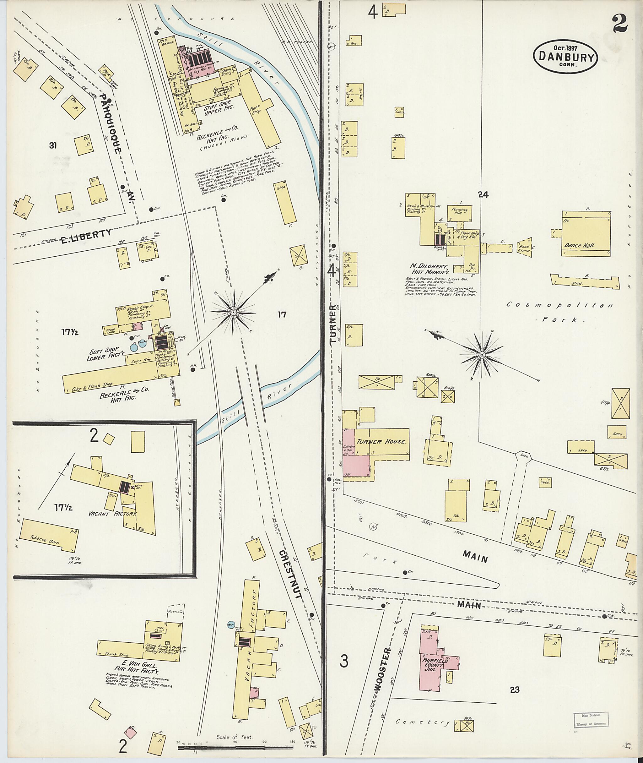 This old map of Danbury, Fairfield County, Connecticut was created by Sanborn Map Company in 1897