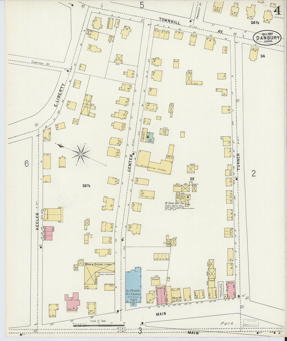 This old map of Danbury, Fairfield County, Connecticut was created by Sanborn Map Company in 1897