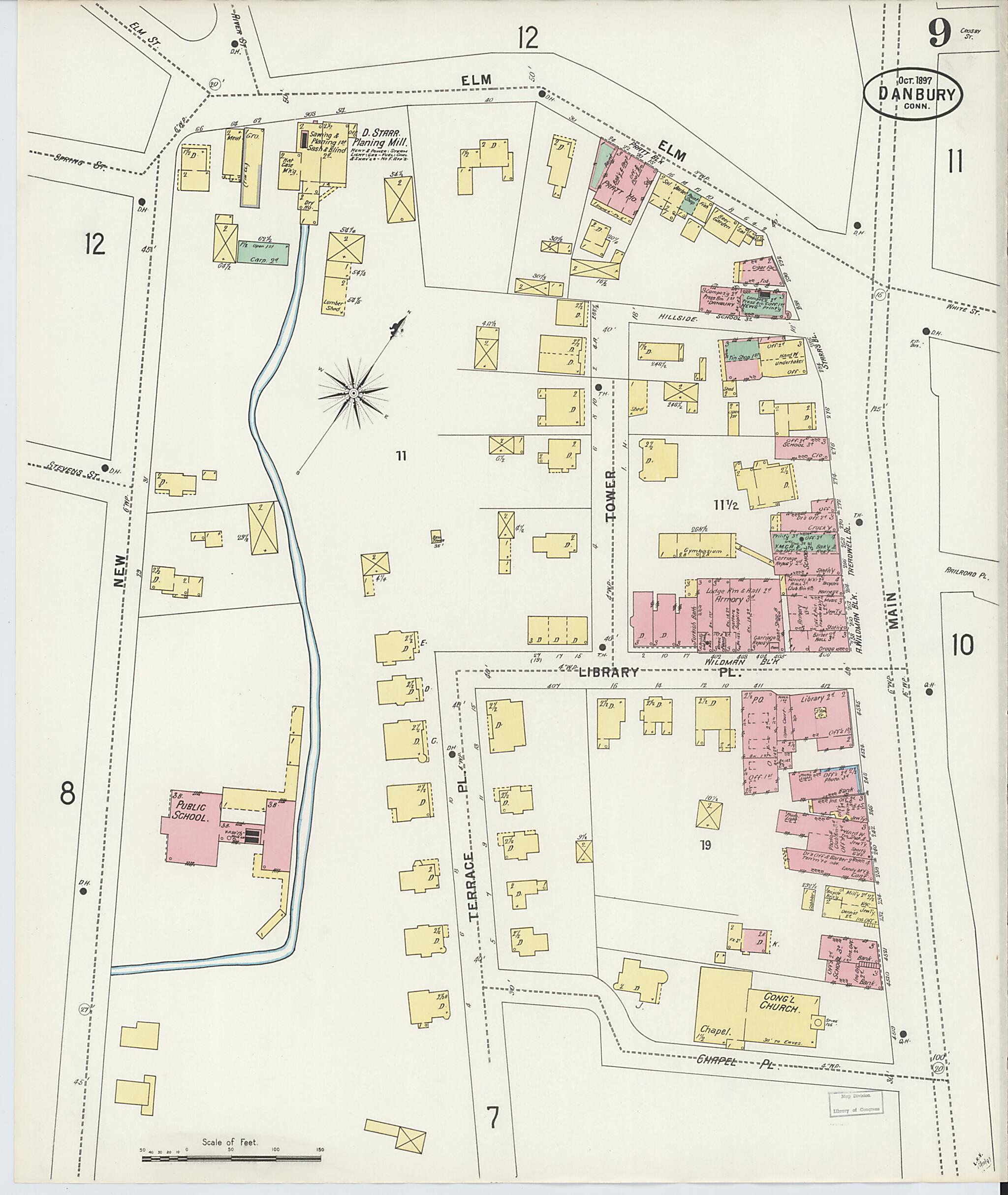 This old map of Danbury, Fairfield County, Connecticut was created by Sanborn Map Company in 1897